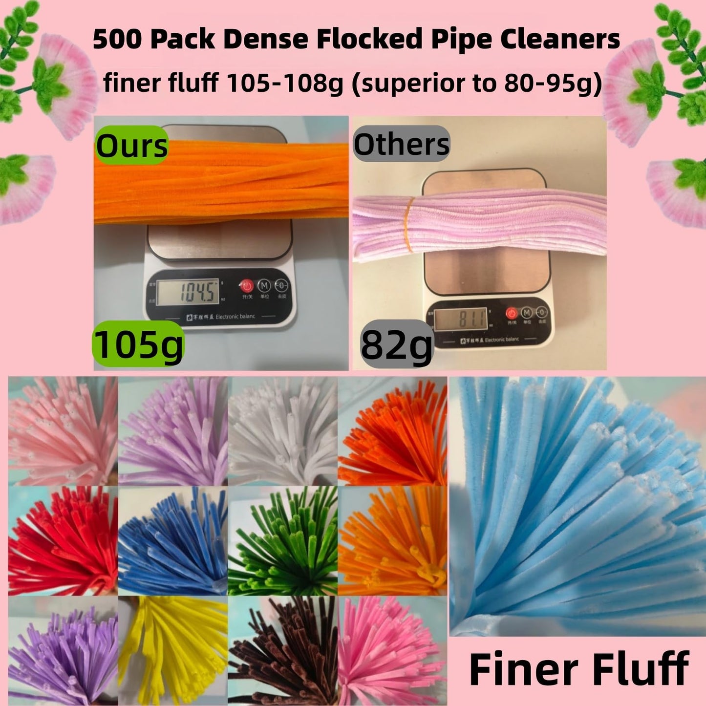 zoqdtu Bulk Pipe Cleaners 500 Pack, Pipe Cleaners Craft & Flower Kits, 13 Color Chenille Stems 12" x7mm, DIY Floral Craft Supplies for Adults Teens Ages 14+