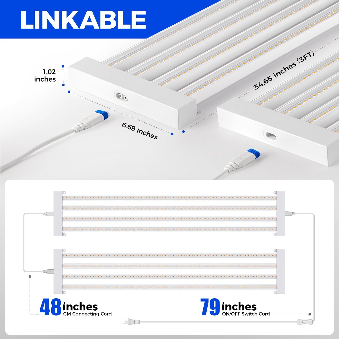 Barrina TX-L63 3FT LED Grow Light, 63W, 4 Panels Wider Coverage, Full Spectrum, High PPFD, Super Bright, Linkable, Hanging Fixture, Plant Stand with Grow Light for Indoor, Vegetable, Seeding, 1 Pack