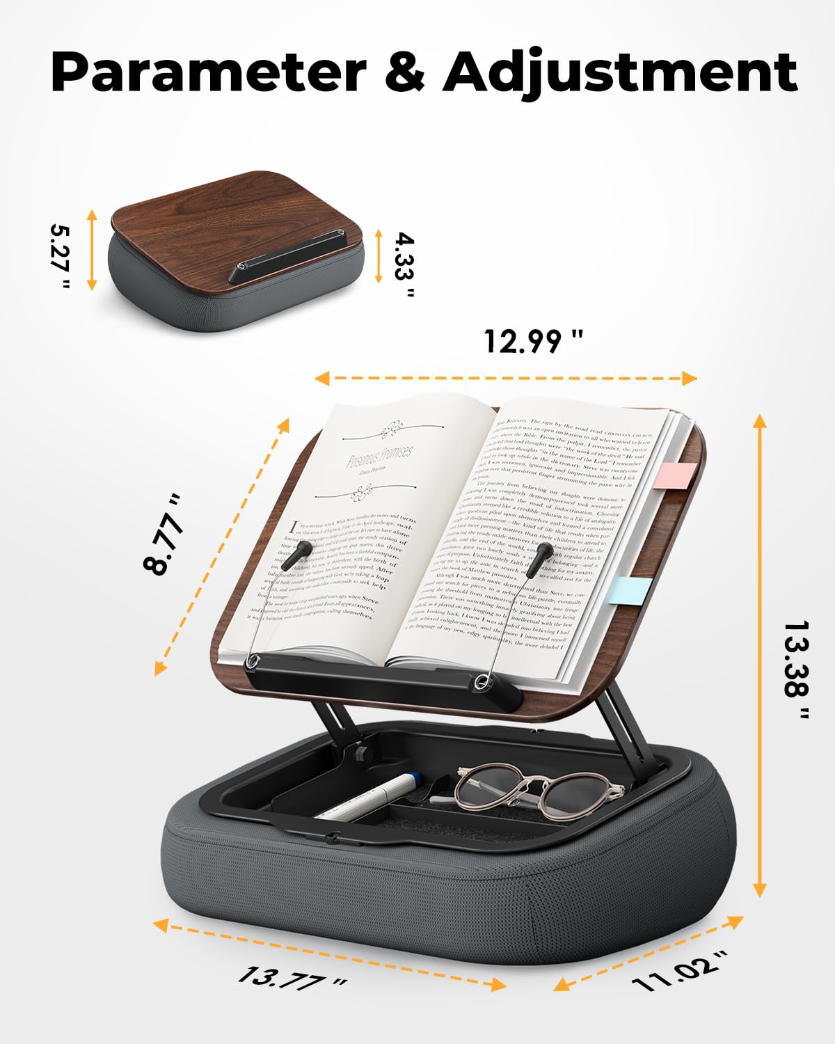 SupeDesk Lap Beanbag Book Stand with Storage, Adjustable Reading Pillow for Bed & Desk, Multi-Angle Book Stand Pillow Holder, Hands-Free Lap Reading Stand for Book,iPad, Tablet, Book Lover Essential