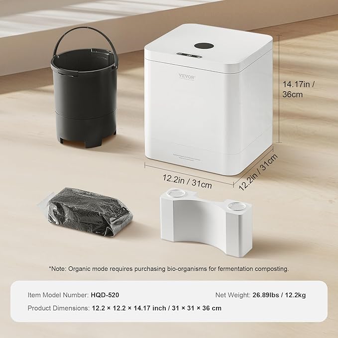 VEVOR Electric Composter for Kitchen, 5L Large Smart Countertop Compost Bin Indoor, Odorless Quiet Electric Kitchen Food Recycler with Upgraded Motor/Auto-Cleaning/2 Composting Modes/Safe Child Lock