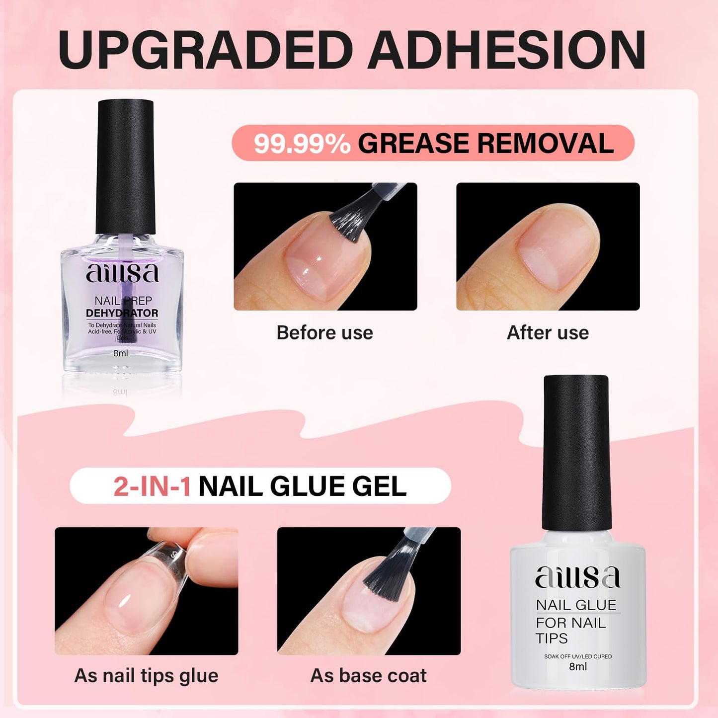 AILLSA Almond Nail Kit with U V Lamp 240pcs Short Gel Nail Tips and Glue Gel Kit with 2 in 1 Nail Glue Base Top Coat and Nail Dehydrator for Beginners DIY Home Salon