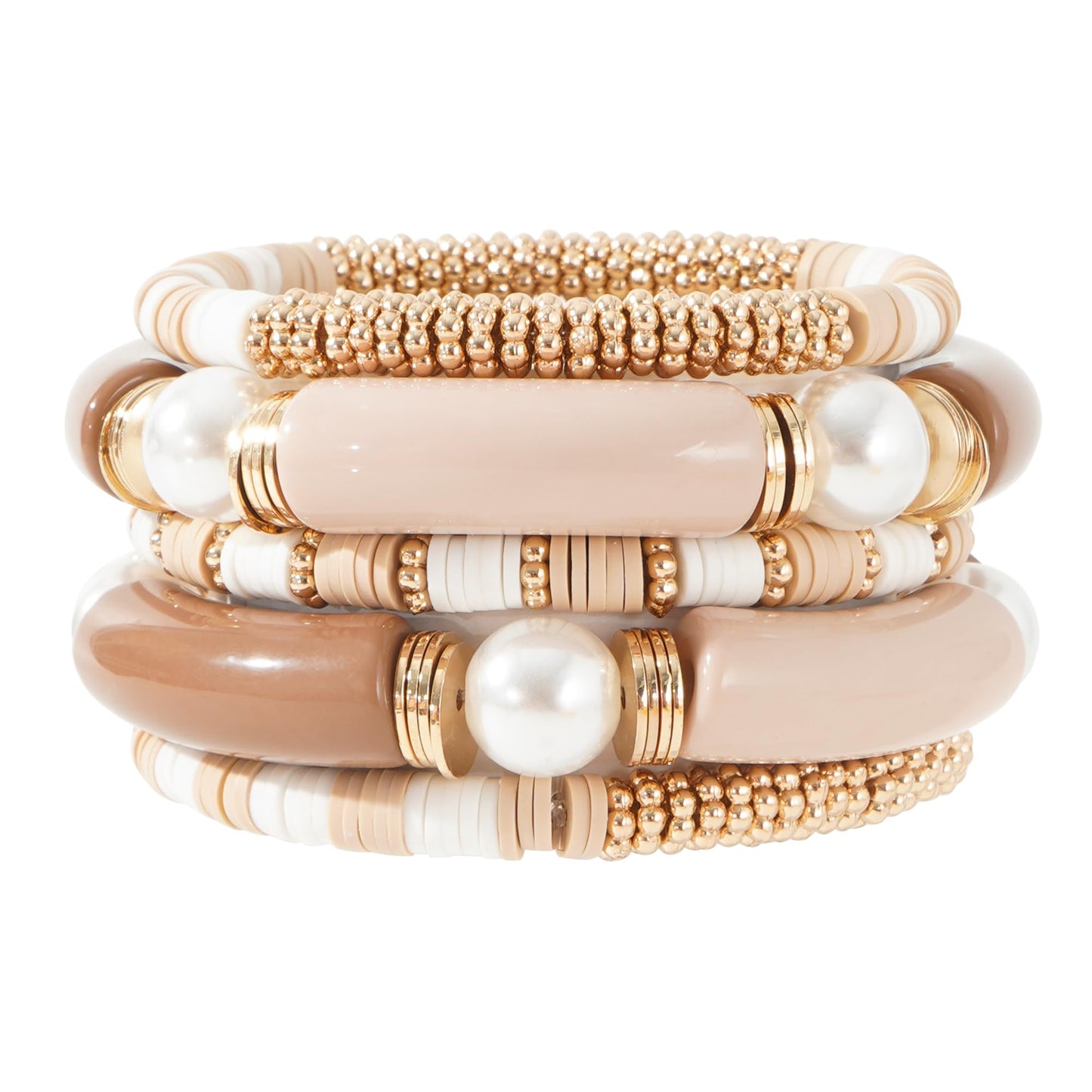 GOOJIDS Simple Beaded Gold Plated Bangles Bracelet Chunky Bamboo Tube Curved Stacking Clear Acrylic Colorful Beads Stretchable Gold Plated Bracelets Set For Women