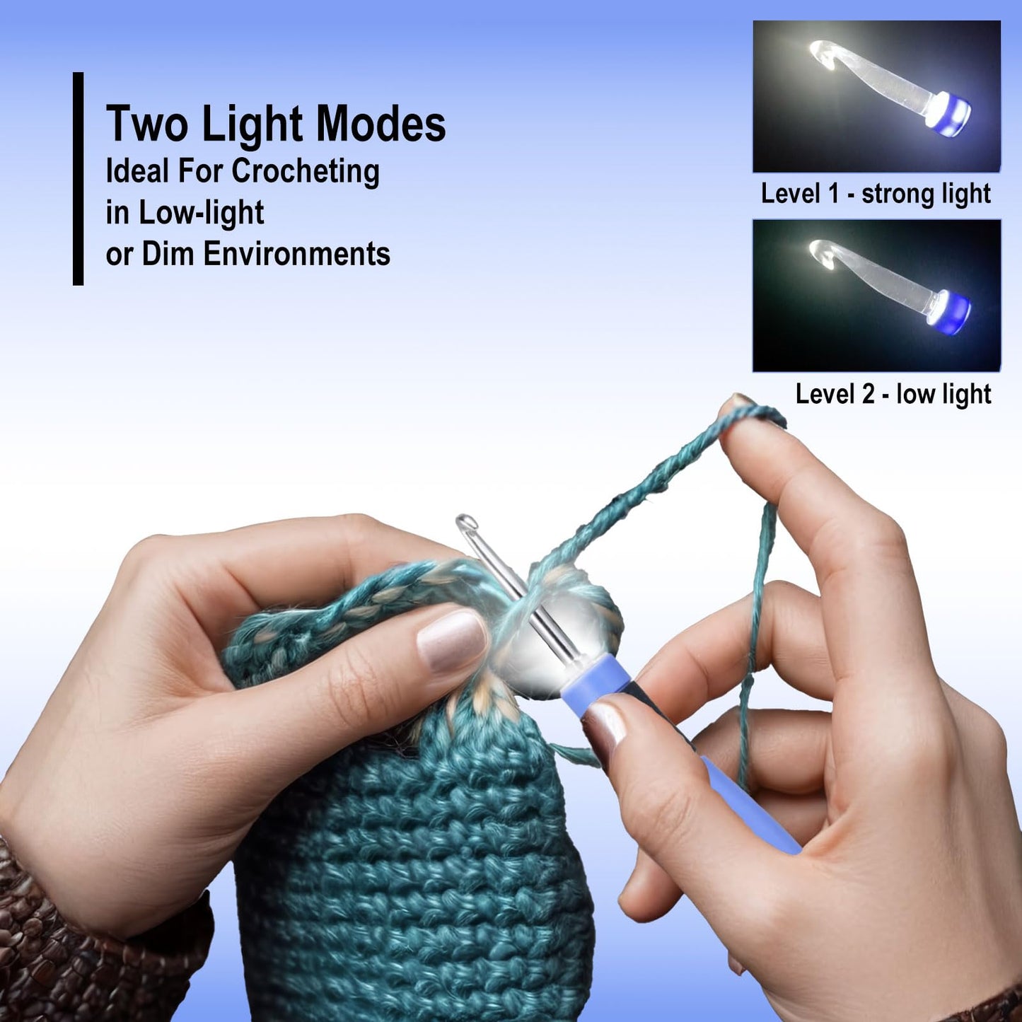 Foxyoo Ergonomic Crochet Hooks Set, 18 Interchangeable Tips, Light Up Crochet Hook Set With Case and Counter Handle, For Knitting Beginner, Crafting Enthusiasts, Crochet Supplies And Accessories Tools