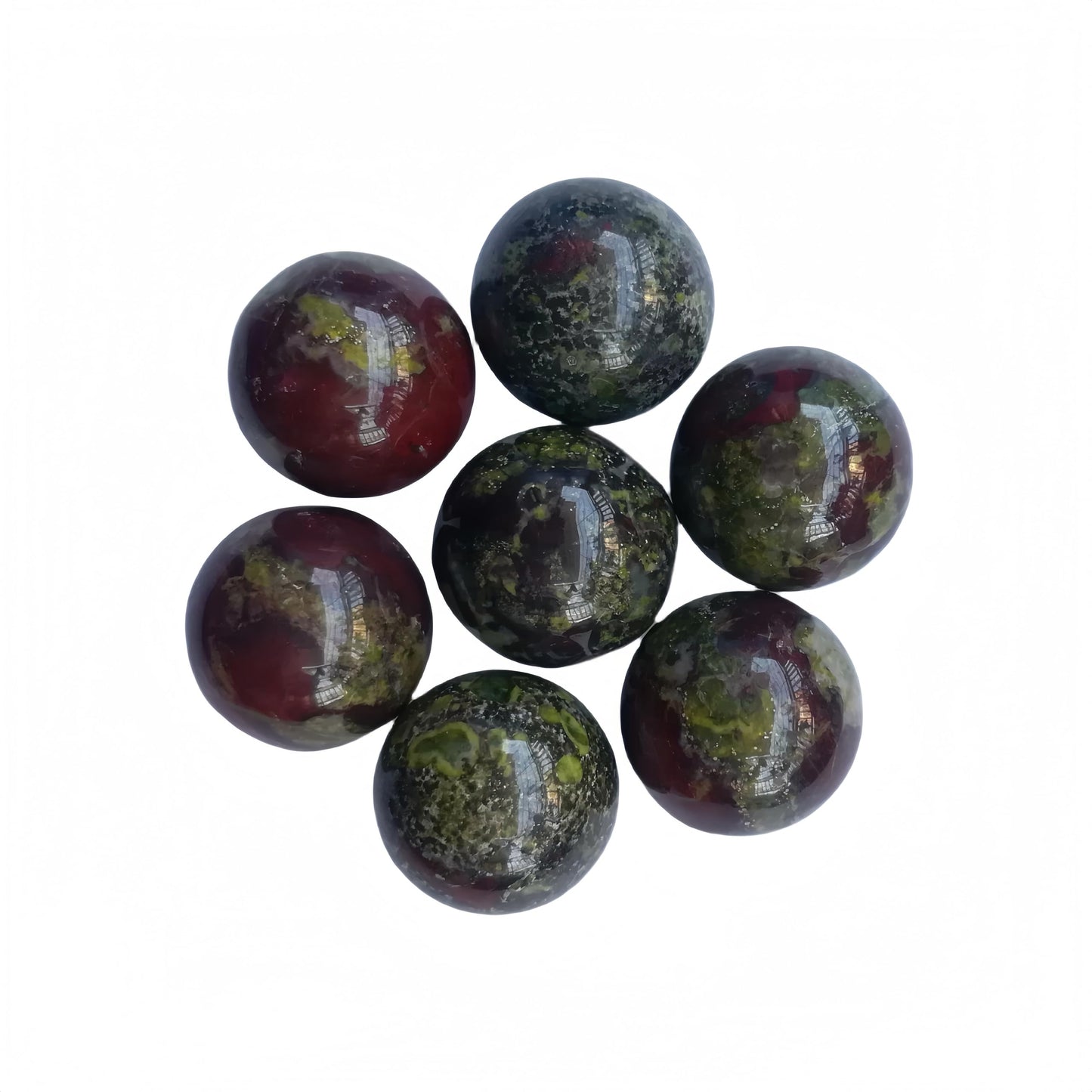 Sunshcat Natural Dragon Blood Jasper 0.78 Inchs Crystals and Healing Stone Ball Set,Home Desktop Feng Shui Array Decoration(7 Pieces) ﻿