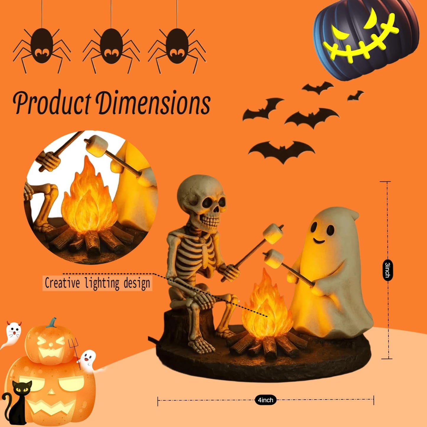 quisenti Skeleton and Ghost Bonfire Night Lamp, Halloween Cute Spooky Campfire Night Light - 3D Cute Spooky Indoor Decor for Home, Party, Gift 2025