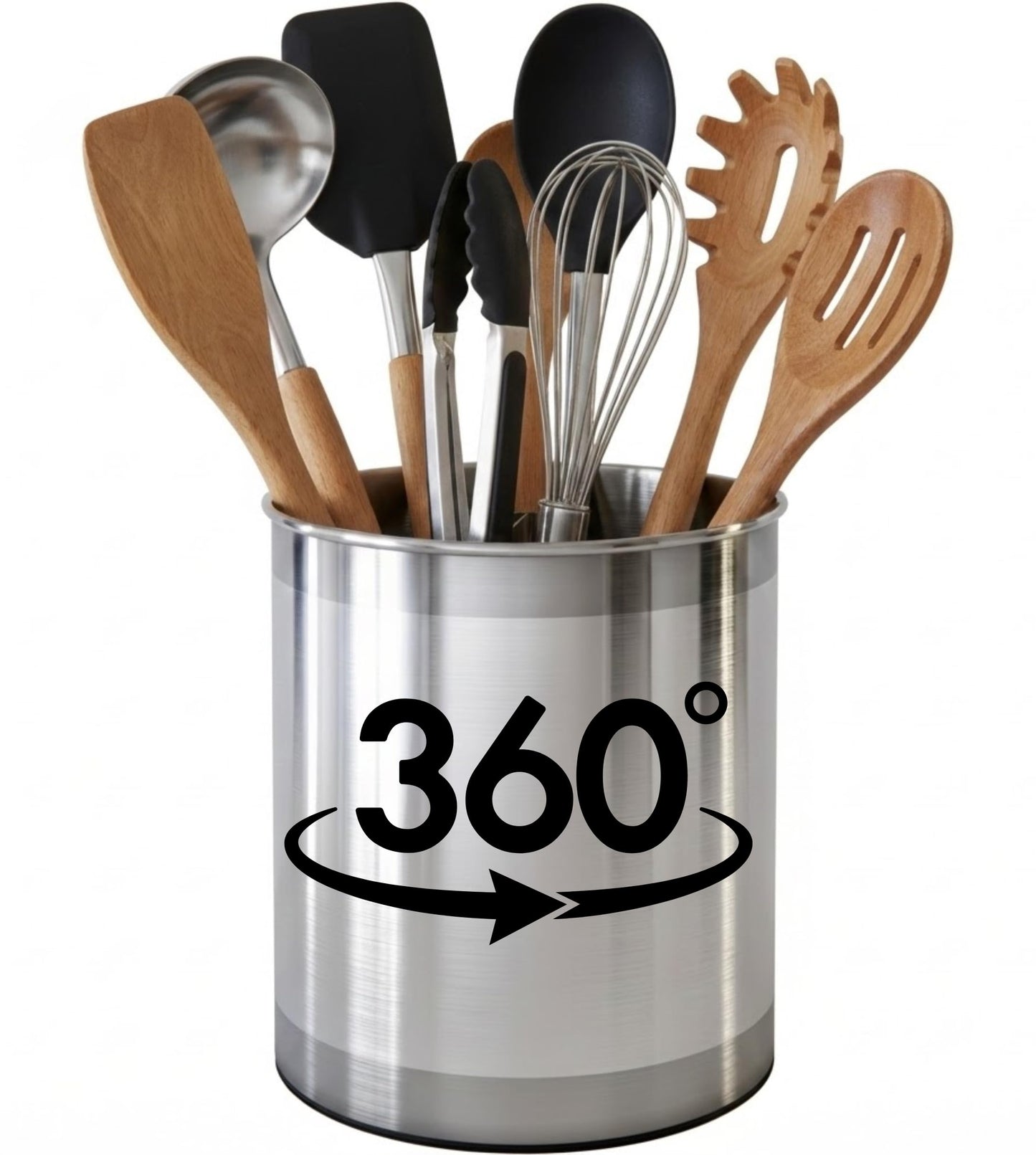 Cooler Kitchen Rotating Extra Large Stainless Steel Utensil Holder Caddy with Sturdy No-Tip Weighted Base, Removable Divider, and Gripped Insert Bottom -Dishwasher Safe Metal Cooking Utensil Holder