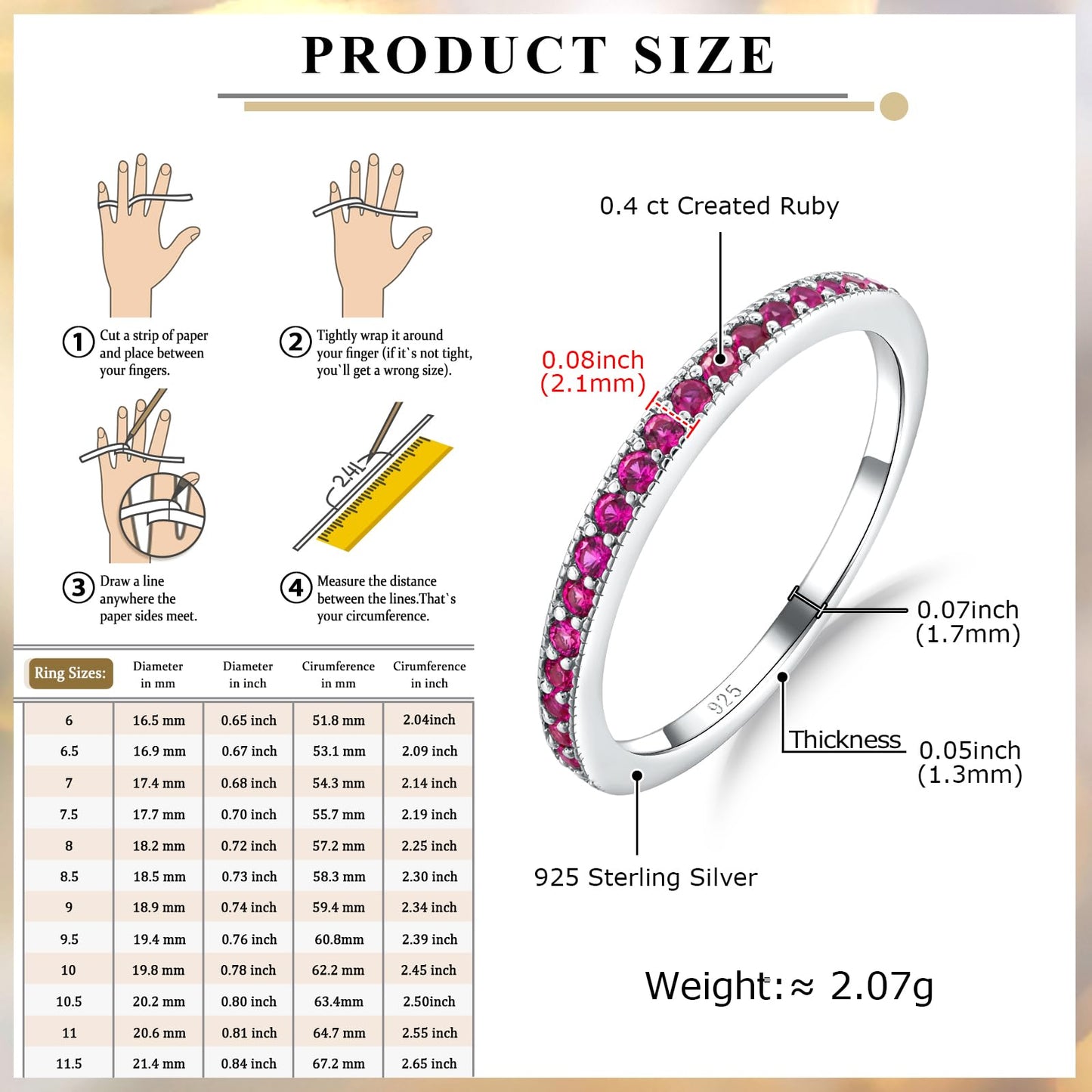 AGRULE Women's 14K White Gold Plated Sterling Silver 0.4 Carat Ruby Wedding Band Red Stone Ring Bezel Set 5A Cubic Zirconia Rings, Size 10