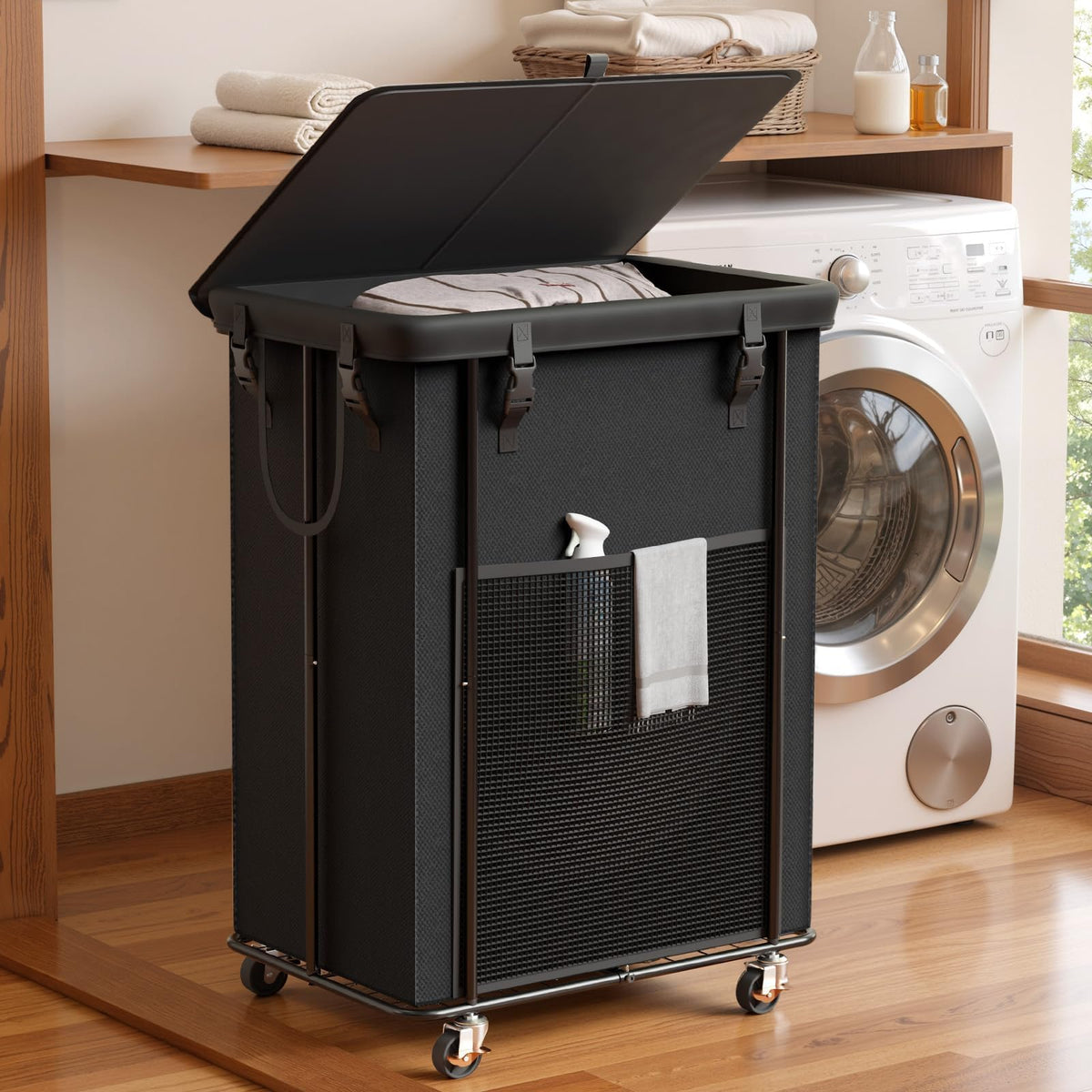 220L Laundry Hamper with Lid & Wheels