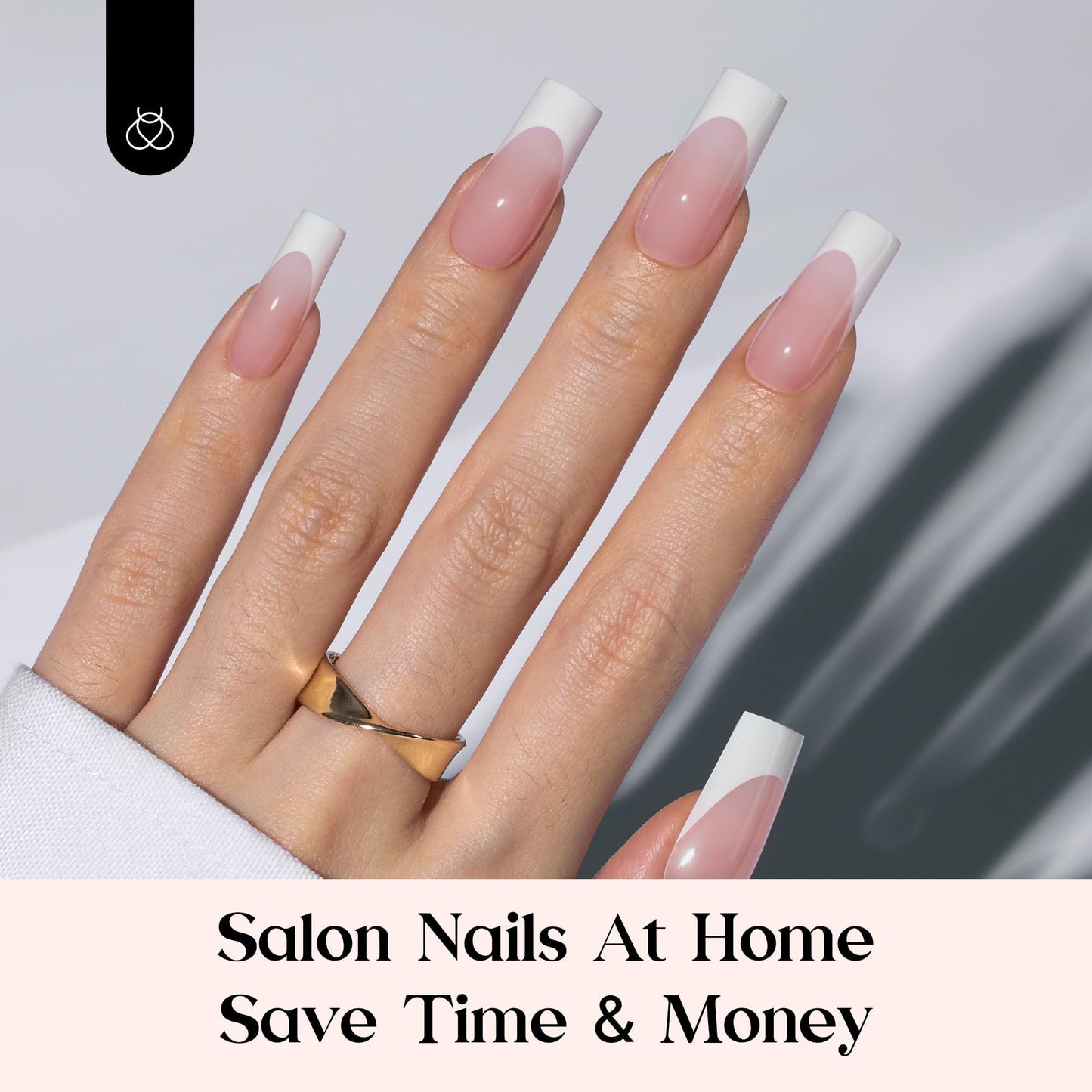 Beetles X Press Plus French Tip Nails - Candy French | Pink Long Square Press On Nails | 16 Sizes 160 Pcs Natural Salon Quality Gel Nail Tips