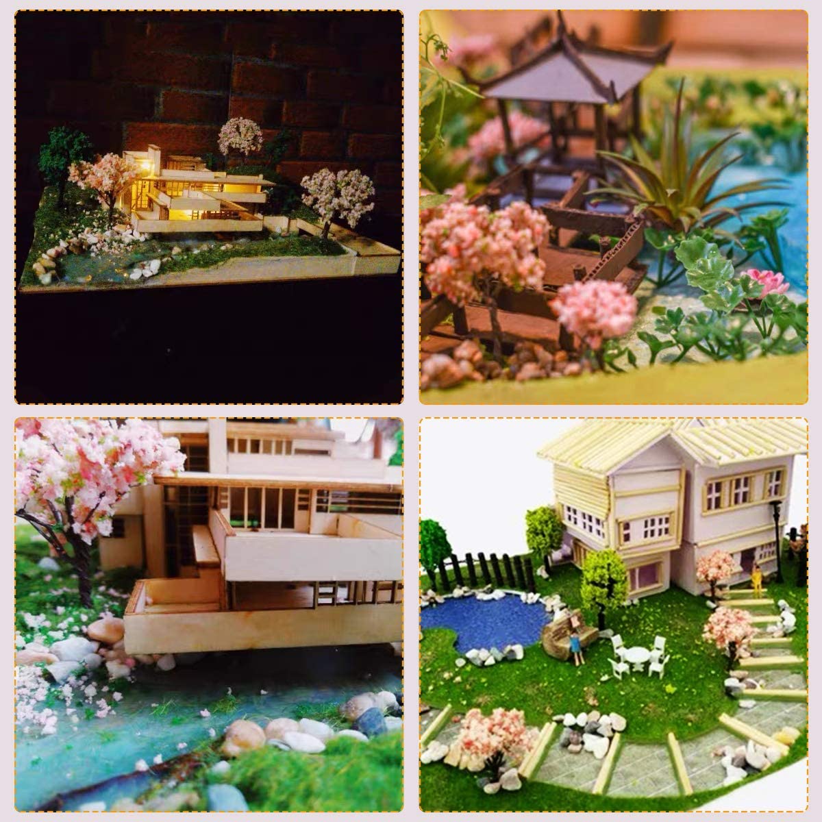 Yetaha 10PCS Pink Flower Model Trees, Mini Vegetation Flower Cluster Static Scenery Model for DIY Landscape Railway Train Diorama Garden Scenery Layout Architecture Trees Home Decoration, 11CM/4.33"