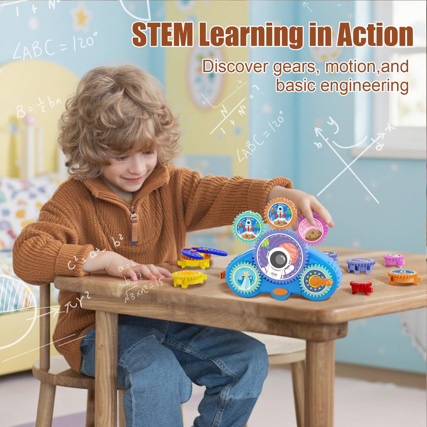 Fivoro STEM Gears Toys for Kids Ages 3+, Creative Learning Building Blocks, 18Pcs Educational Construction Toy Set, Electric & Manual Dual Mode, Versatile Gear Playset Gift for Boys & Girls