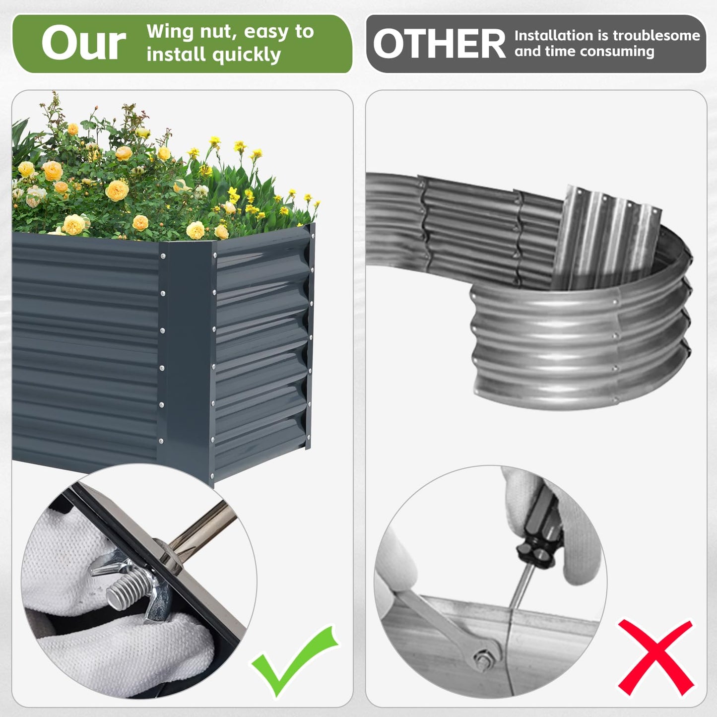 GoCampDirect 4x2x1.86ft Raised Garden Bed - Galvanized Deep Root Planter Boxes Outdoor with Wing Nuts and Safety Edges for Gardening Vegetables, Flowers, Herbs, Succulents - Gray