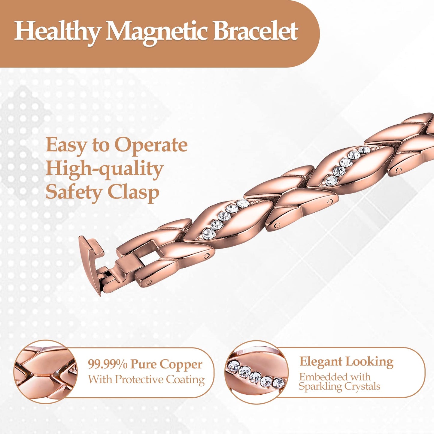 Jecanori Copper Magnetic Bracelets for Women,Adjustable 99.9% Solid Copper Bracelets,Valentine's Day Gifts Magnetic Jewelry with Sizing tool