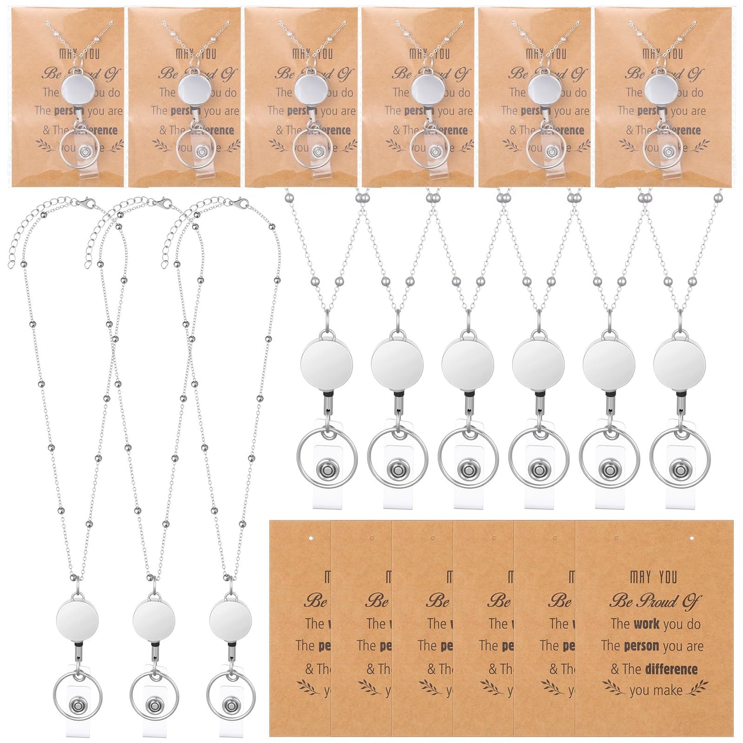 Kenning 12 Pcs Employee Appreciation Gift Set Silver Metal Retractable Lanyard Chain Motivational Employee Appreciation Card Gift for Teacher, Nurses, Office, Team, and Staff