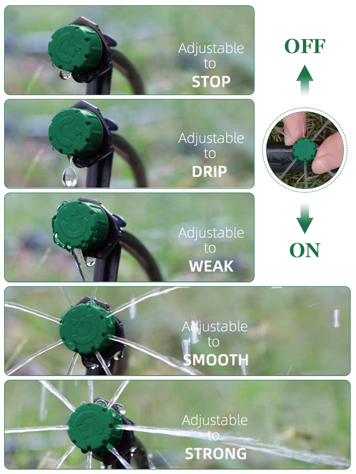 Kalolary 200Pcs Adjustable Irrigation Drippers, 1/4 Inch Barbed Drip Emitter 360 Degree Watering Sprinklers Anti-Clogging Drippers for 4mm/7mm Garden Watering System（Dark Green）