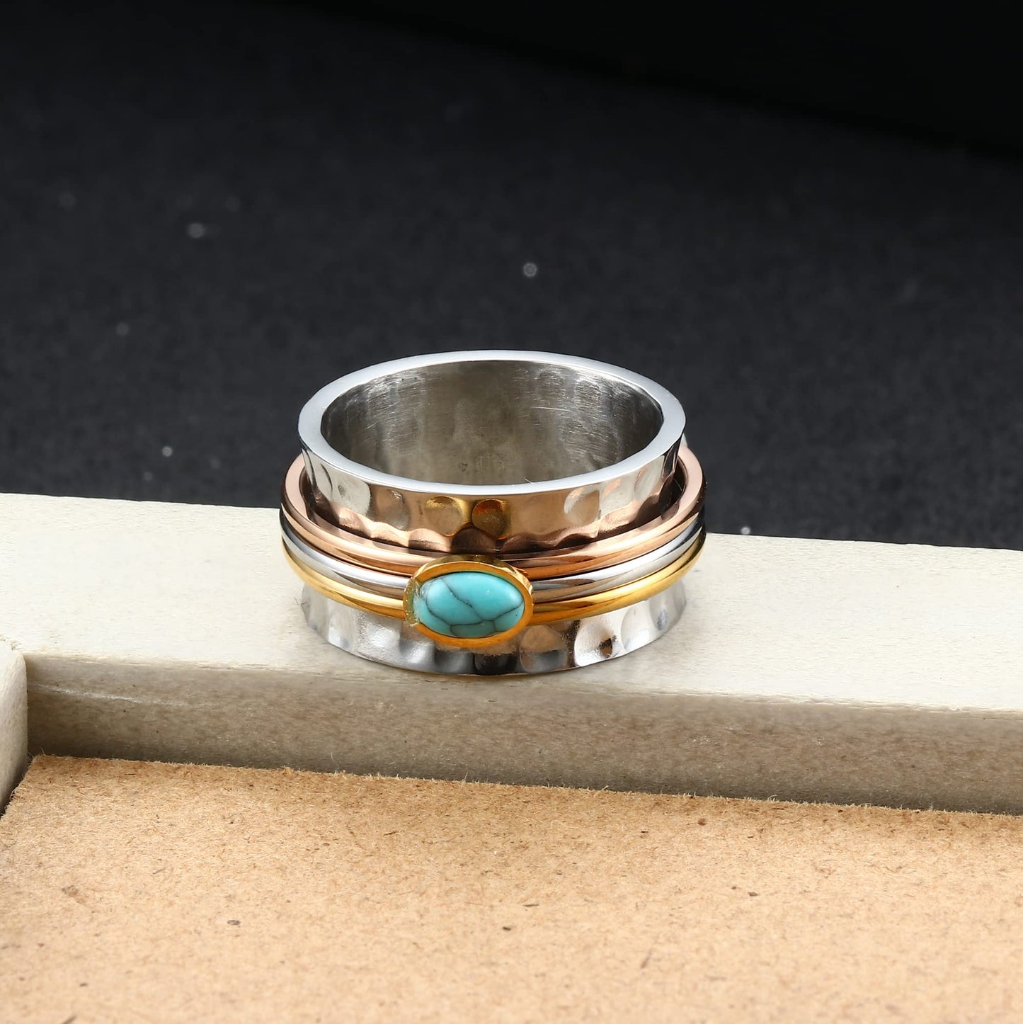 Magitaco Stainless Steel Spinner Rings Turquoise Fidget Band Rings Moon Star Flower Butterfly Anxiety Rings for Women Men