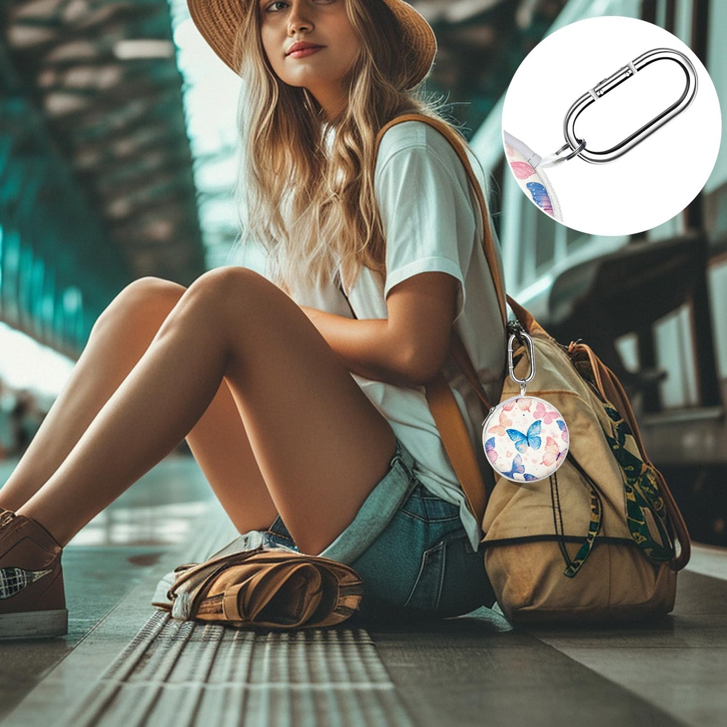Earbud Case Headphone Organizer Ear Bud Case Portable EVA Carrying Box Storage Bag with Carabiner for AirPods Beats Bose Galaxy Buds 4/3/FE Data Cable Storage (Butterfly)