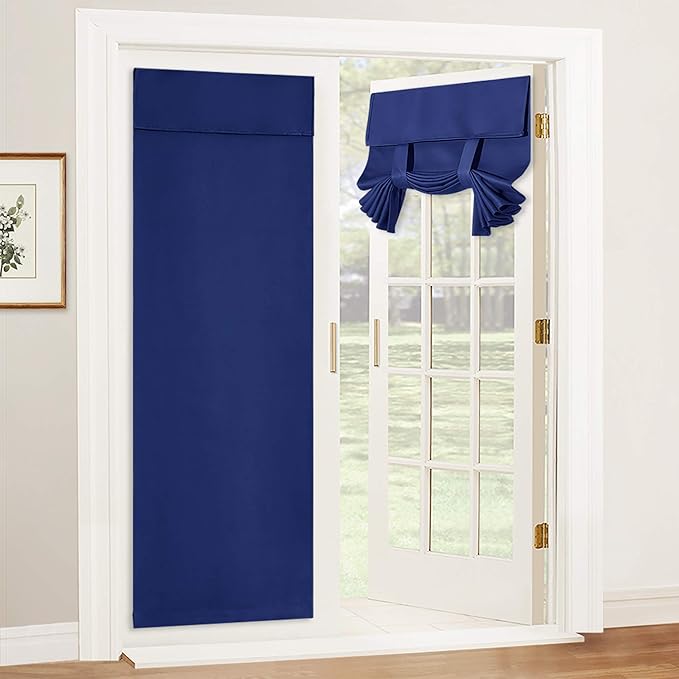 RYB HOME French Door Curtains - Privacy Blackout Window Tie up Shades Energy Saving for Kitchen Dining Kids Nursery Bathroom Tricia Door Covering, W 26 x L 72 inches, Navy Blue, 1 Panel