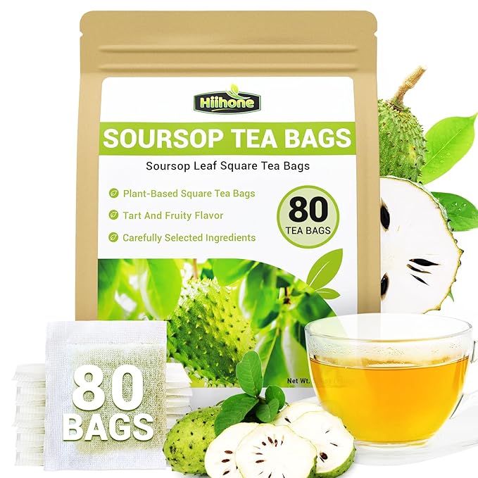 Soursop Leaf Herbal Tea (Graviola) - Caffeine & Sugar Free, 80 Teabags
