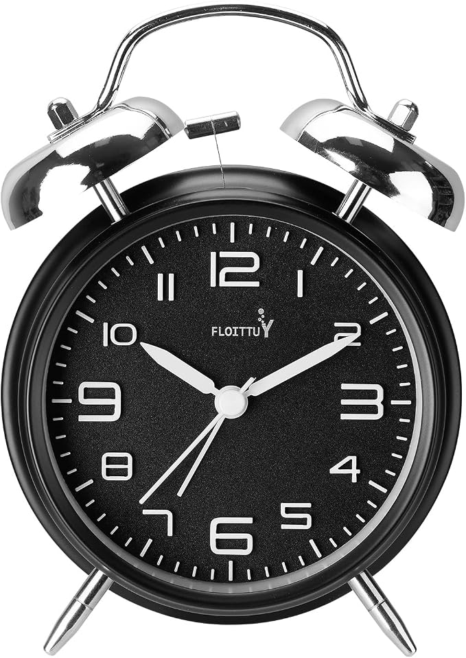 FLOITTUY (Loud Alarm for Deep Sleepers 4'' Twin Bell Alarm Clock, Stereo Digital Dial Alarm Clock with Backlight for Bedroom and Home Decoration(Streamer Black)