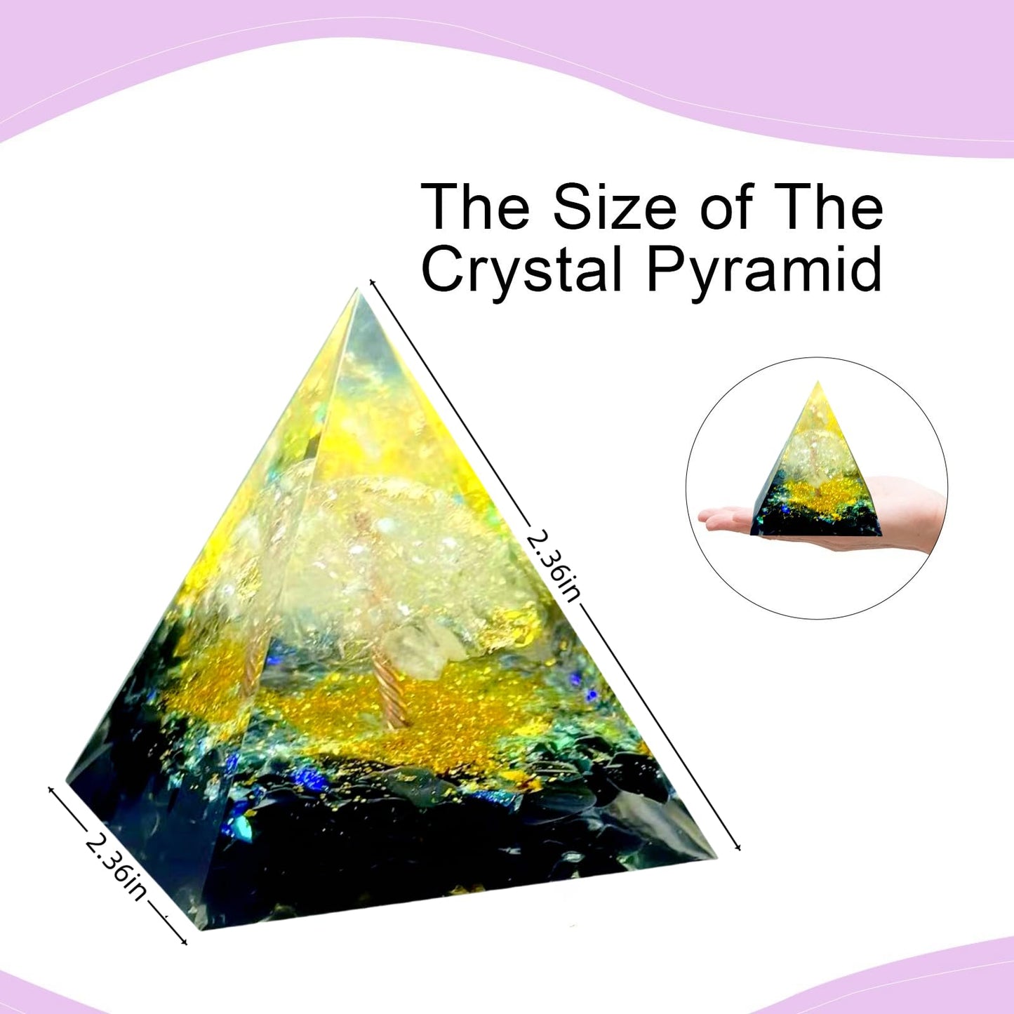 Saefheled Tree of Life Orgone Pyramid,Natural Energy White Crystal Obsidian Orgonite Healing Crystal Pyramid,for Reduce Stress,Balance Chakra,Meditation Attract Luck,Accumulate Wealth Health(6cm)