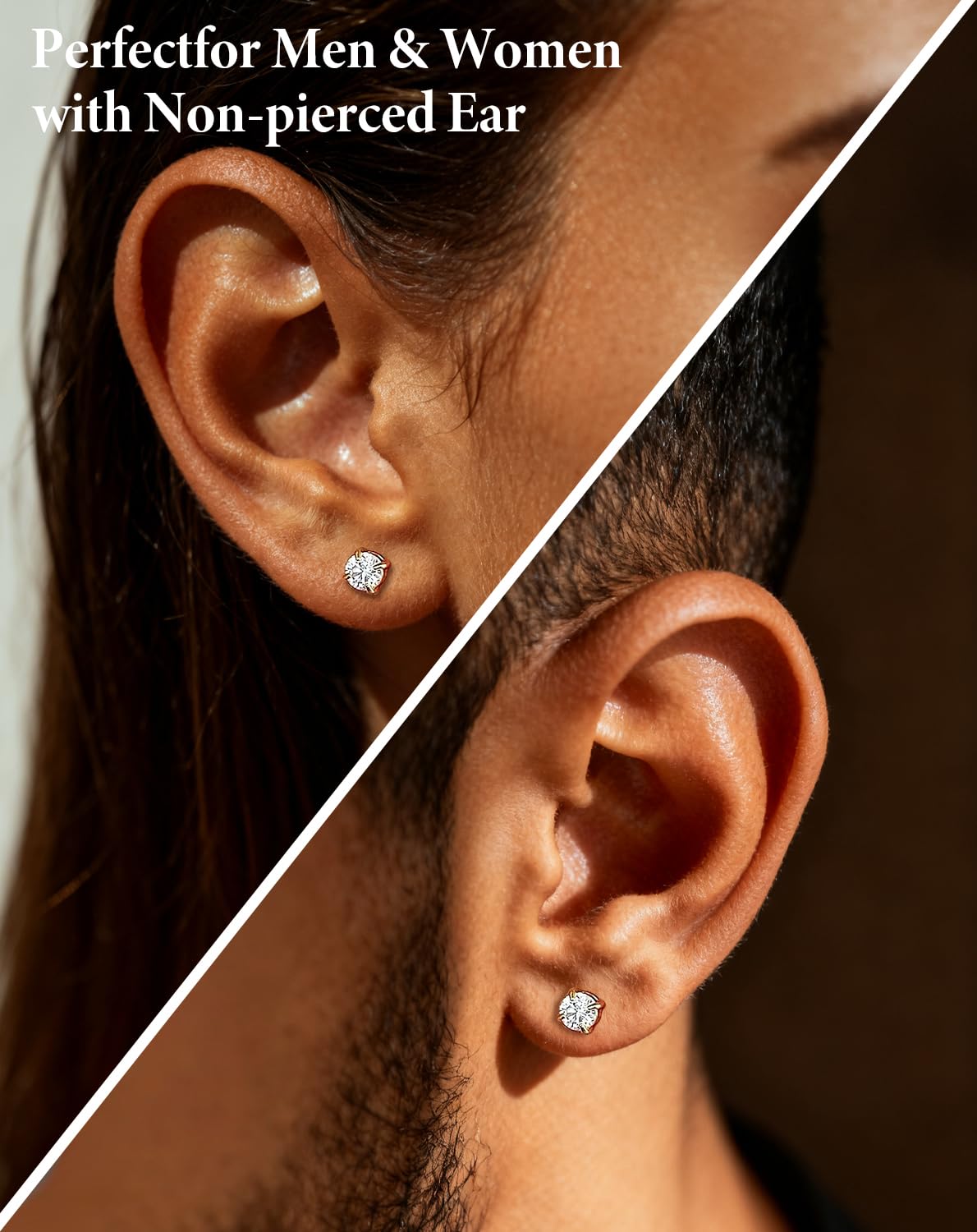 SIISPRI 4-7MM Magnetic Stud Earrings for Women Men Clip on Stud Earring Hypoallergenic Fake Earring Unisex Non Piercing Shiny Round CZ Halo Studs Diamond Earrings (Gold)