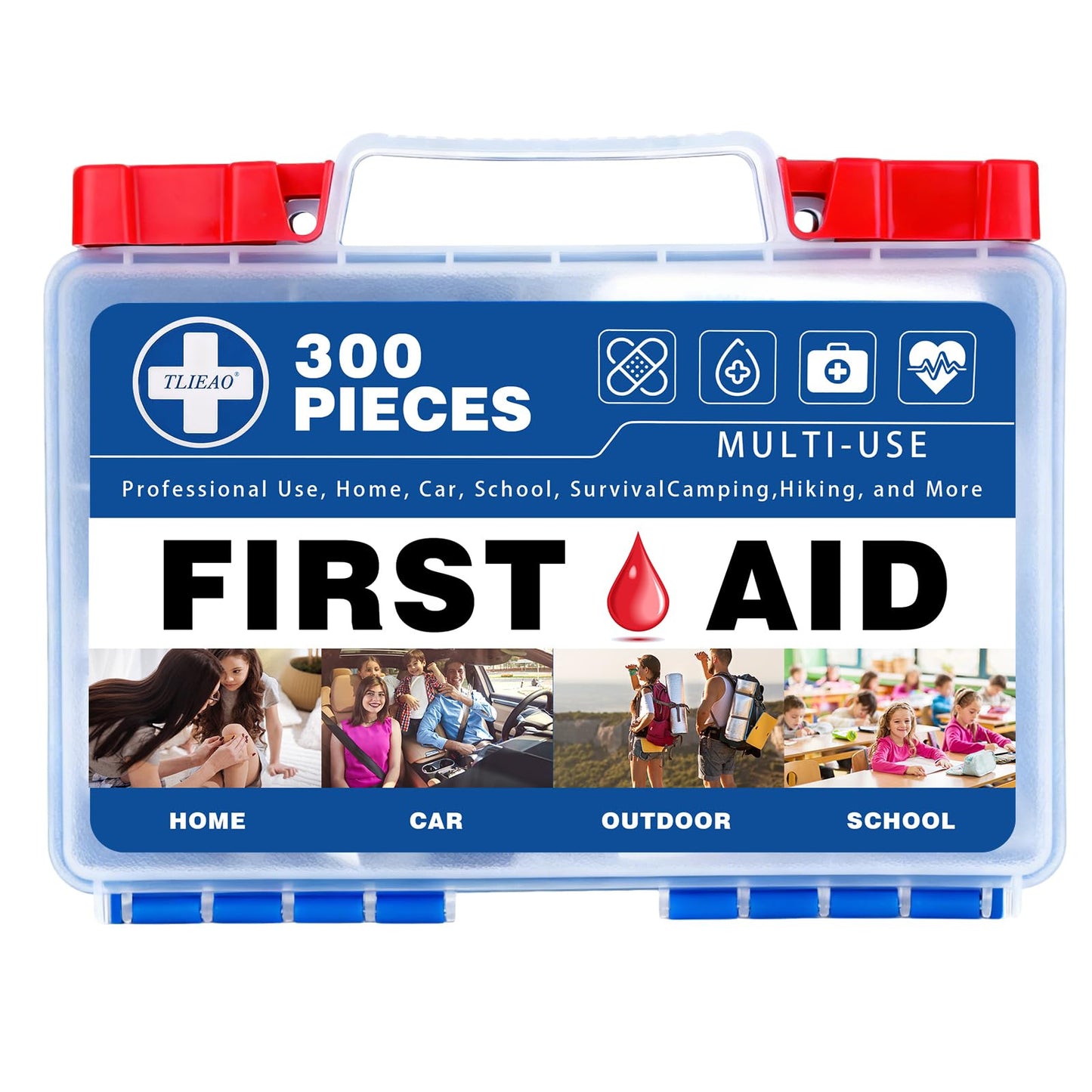 TLIEAO 300 Piece Professional First Aid Kit, Multi-Function Portable Medical Kit for Home, Car, Travel, Camping, Worksite, Outdoor, Business & Sports (Navy Blue)