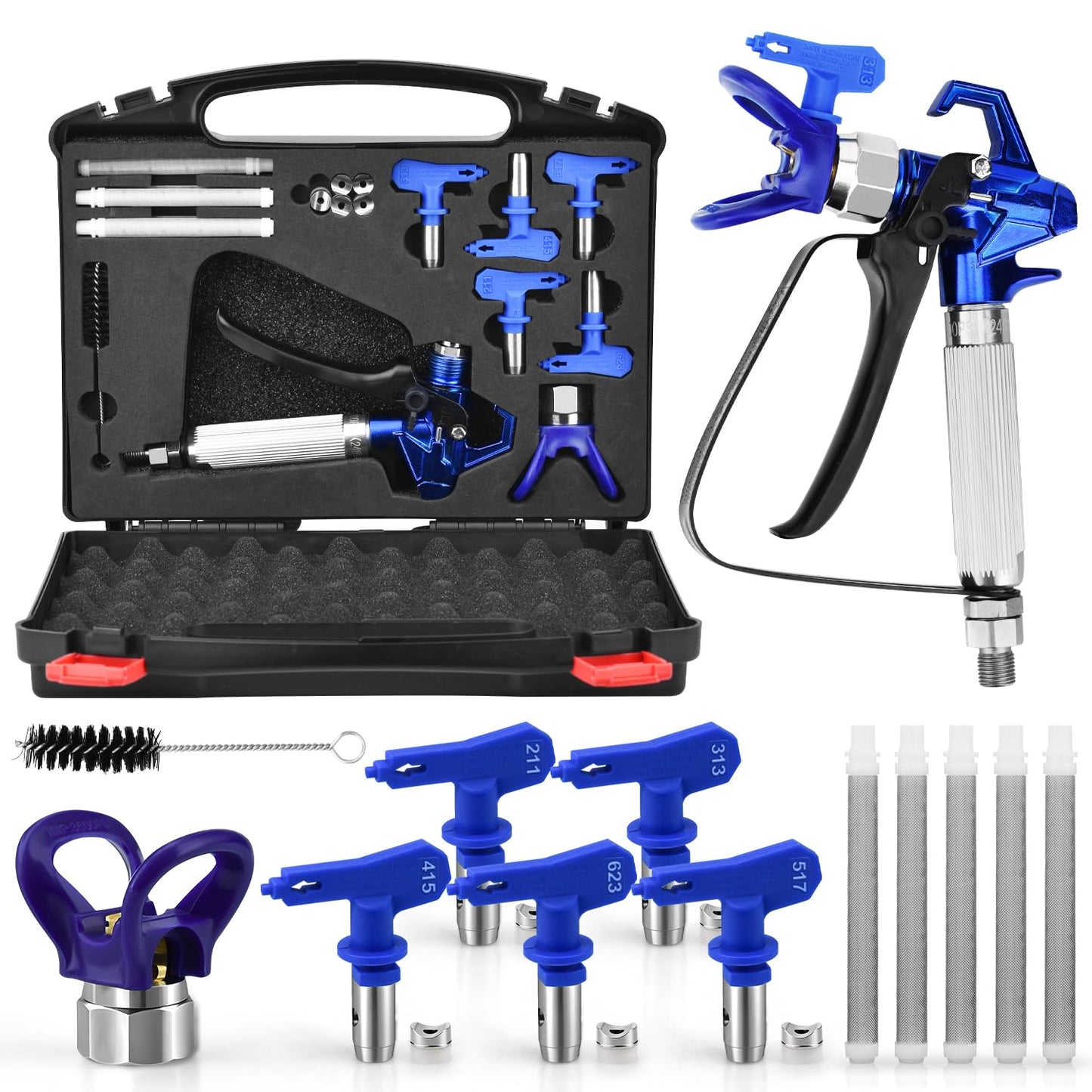 3600 PSI High Airless Paint Sprayer Gun, with 1 Tip Guard 5 Spray Tips and 5 Airless Paint Spray Gun Filter (211,313,415,517,623)