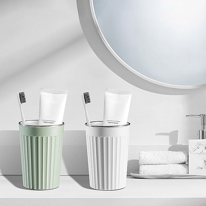 Toothbrush Holder for Bathroom-12oz Unbreakable Stainless Steel Bathroom Cup,Easy to Clean Toothbrush Cup, Reusable Bathroom Tumbler Cups for Home/School/Office(3" x 4.5") (Green)