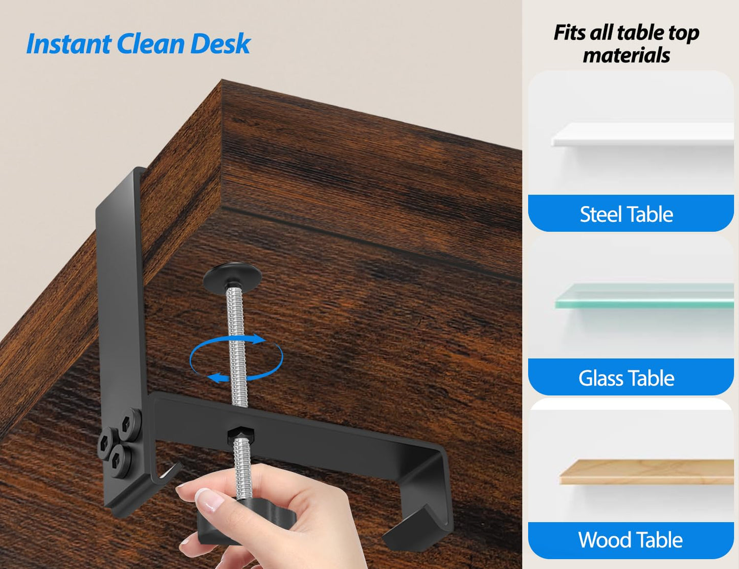Large Under Desk Cable Management Tray No Drill, Suolaao 30" Cord Organizer with Oxford Fabric, Clamp Mount, Holds 30 lbs, Large Cable Rack for Gaming & Home Office Standing Desk