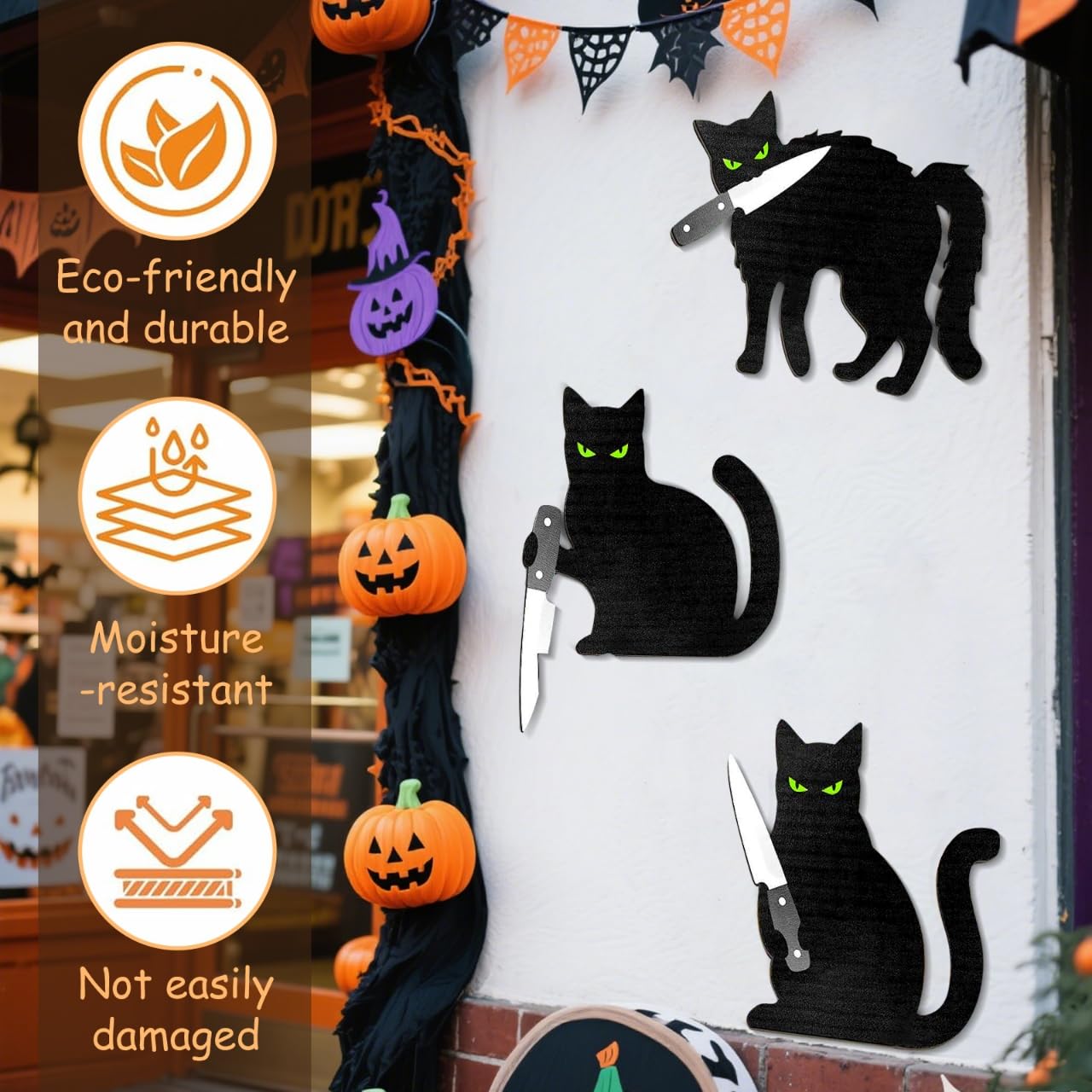 HESUSLA Scary Black Cat Halloween Wall Decor, Black Cat Halloween Decor, Dark Style Wall Art for Entryway, Kitchen, Bathroom, Living Room,Spooky Chic Home Decorations