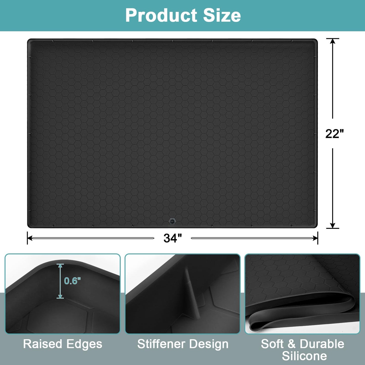 Under Sink Mats for Kitchen Waterproof, 34" x 22" Silicone Under Kitchen Sink Mats and Protectors for Cabinets, Under Sink Tray Organizer, Shelf Liners Cabinet Liner for Kitchen and Bathroom, Black