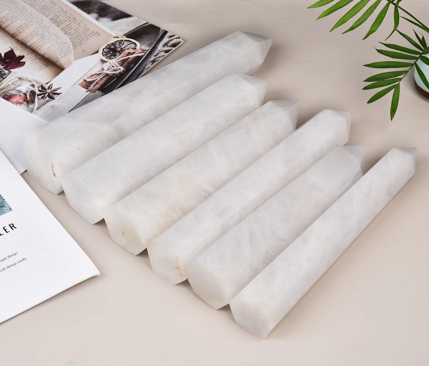 AMOYSTONE Large White Crystal Quartz Wand 1PC Healing Crystal Stone Obelisk Tower 6 Faceted Column Reiki Chakra Meditation Gift 2.2-2.6 LBS