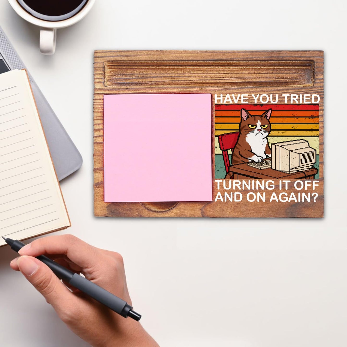 Funny Desk Note Pad Holder for Coworker Appreciation, Thank You Gift for Team Boss, IT Office Desk Reminder EDP266