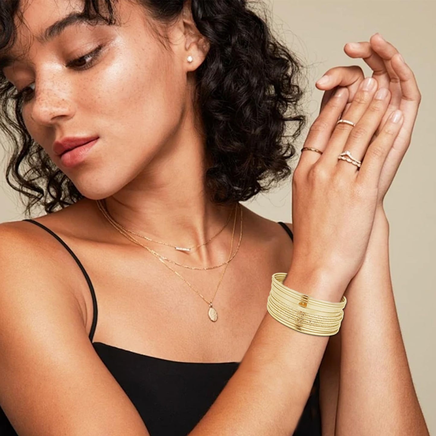 FUNOJOY Bangle Bracelets for Women,14K Gold Plated Boho Indian Multi Stackable Bangles For Women Jewelry Gifts