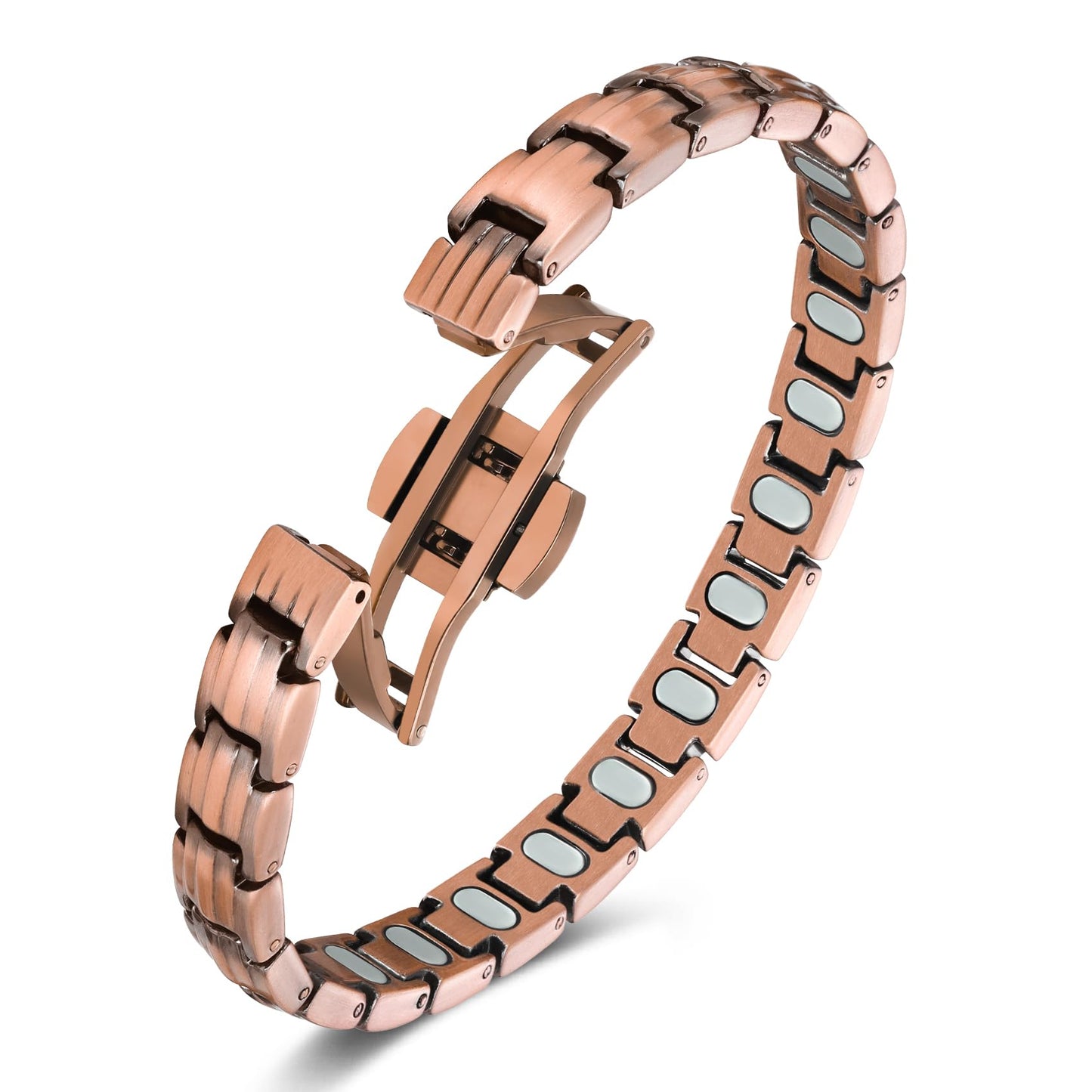 Jecanori 5X Strength Magnetic Copper Bracelet for Women —Updated 5,000 Gauss Ellipse Magnets — Premium Butterfly Clasp & Adjustable Length