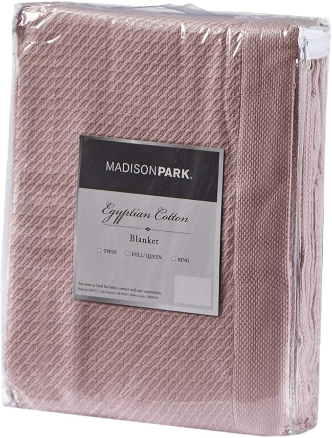 Madison Park Soft Certified 100% Egyptian Cotton Breathable Cozy Blanket, Premium Waffle Knit Classic Design, Luxury All Season Lightweight Cover for Bed, Couch and Sofa, Rose King(108"x90")
