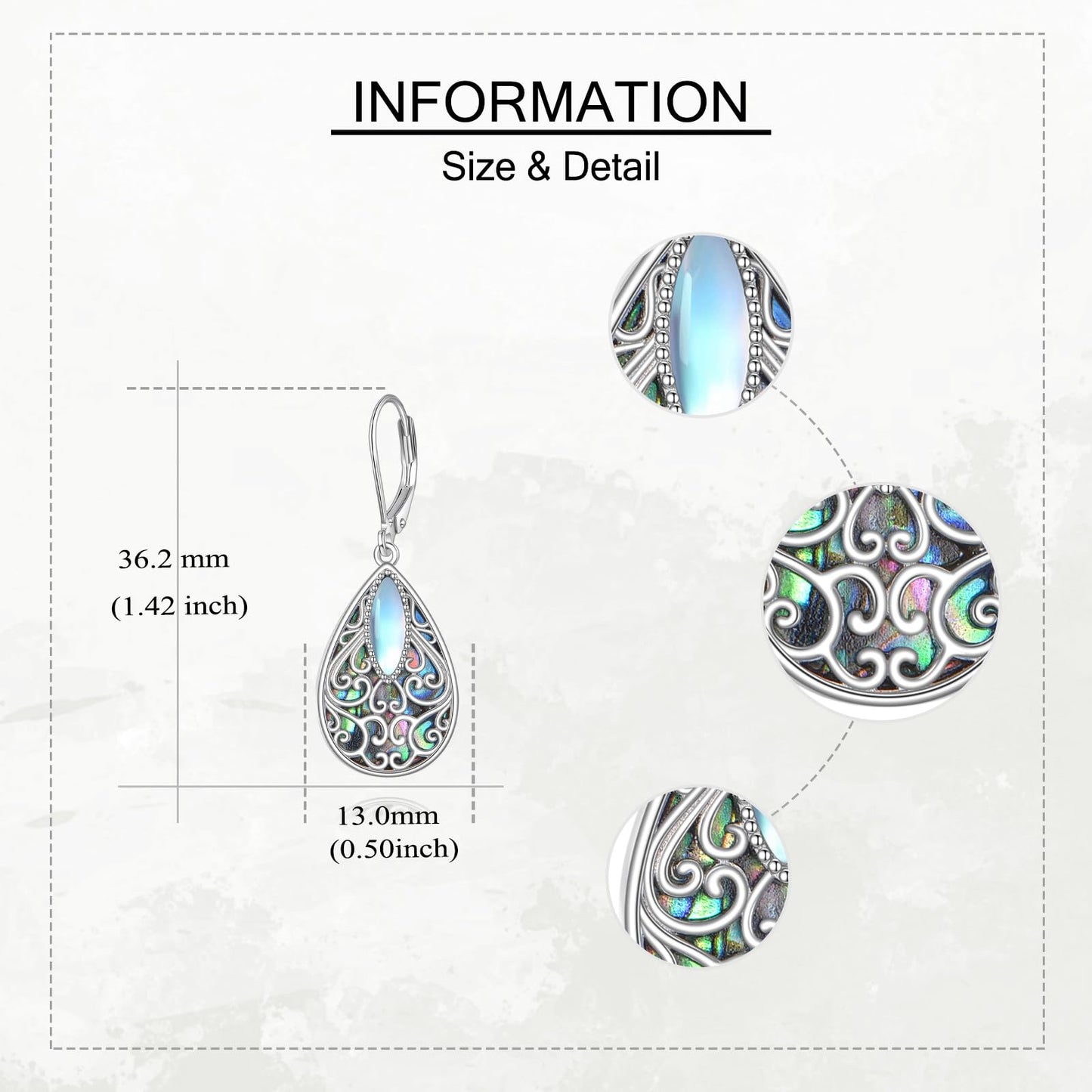 Filigree Earrings Sterling Silver Teardrop Abalone Shell Drop Dangle Earrings Filigree Leverback Earrings Jewelry