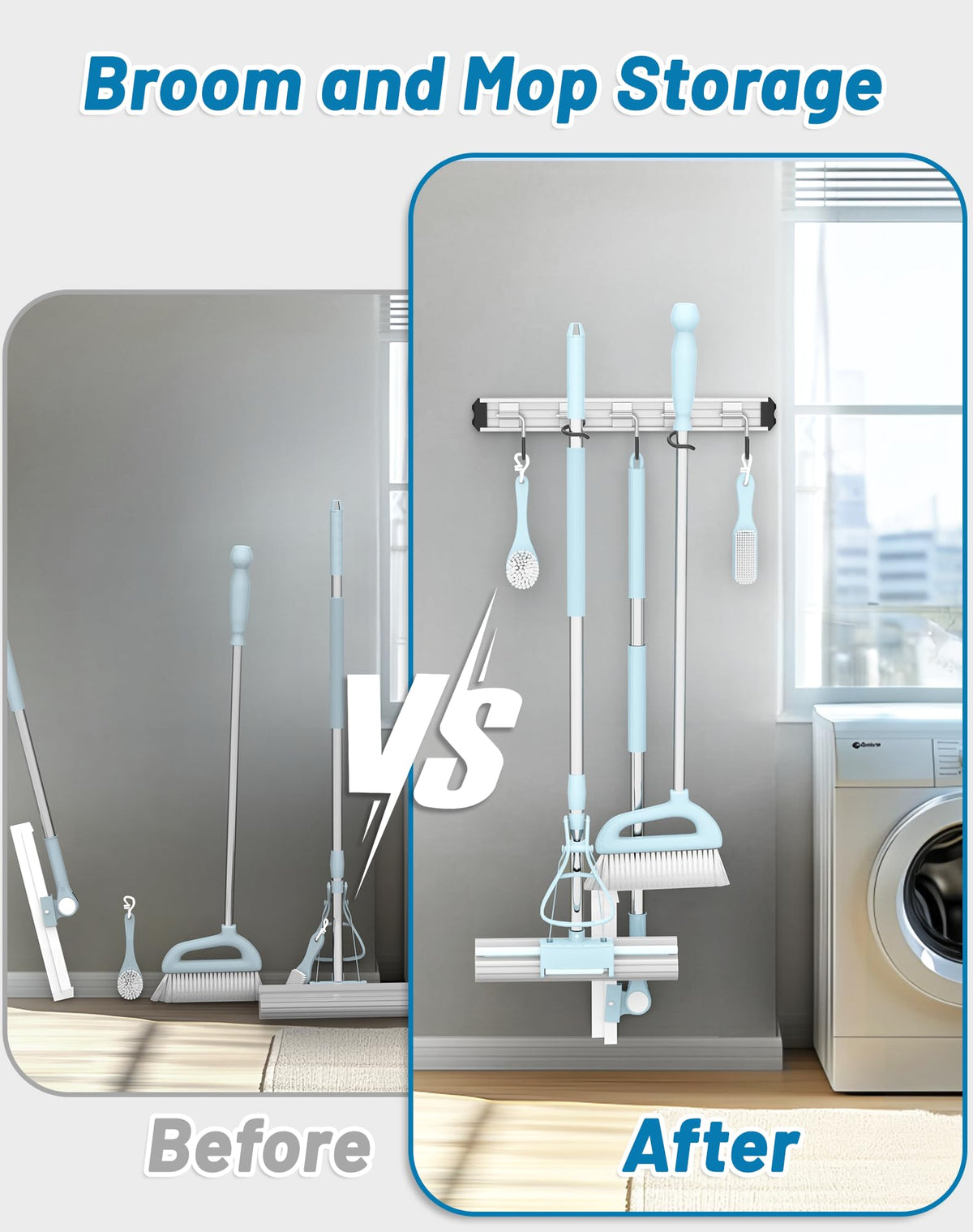 Mop and Broom Holder Wall Mount Garden Tool Rack Organizer (4 Count)