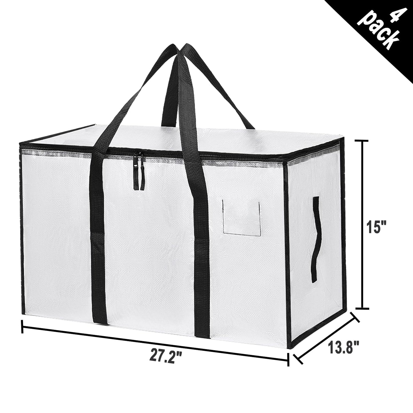 1Pack Large Moving Bags with Zippers & Carrying Handles, Heavy Duty Storage Tote Moving Boxes ，Space Saving (Clear, 1 Pack)