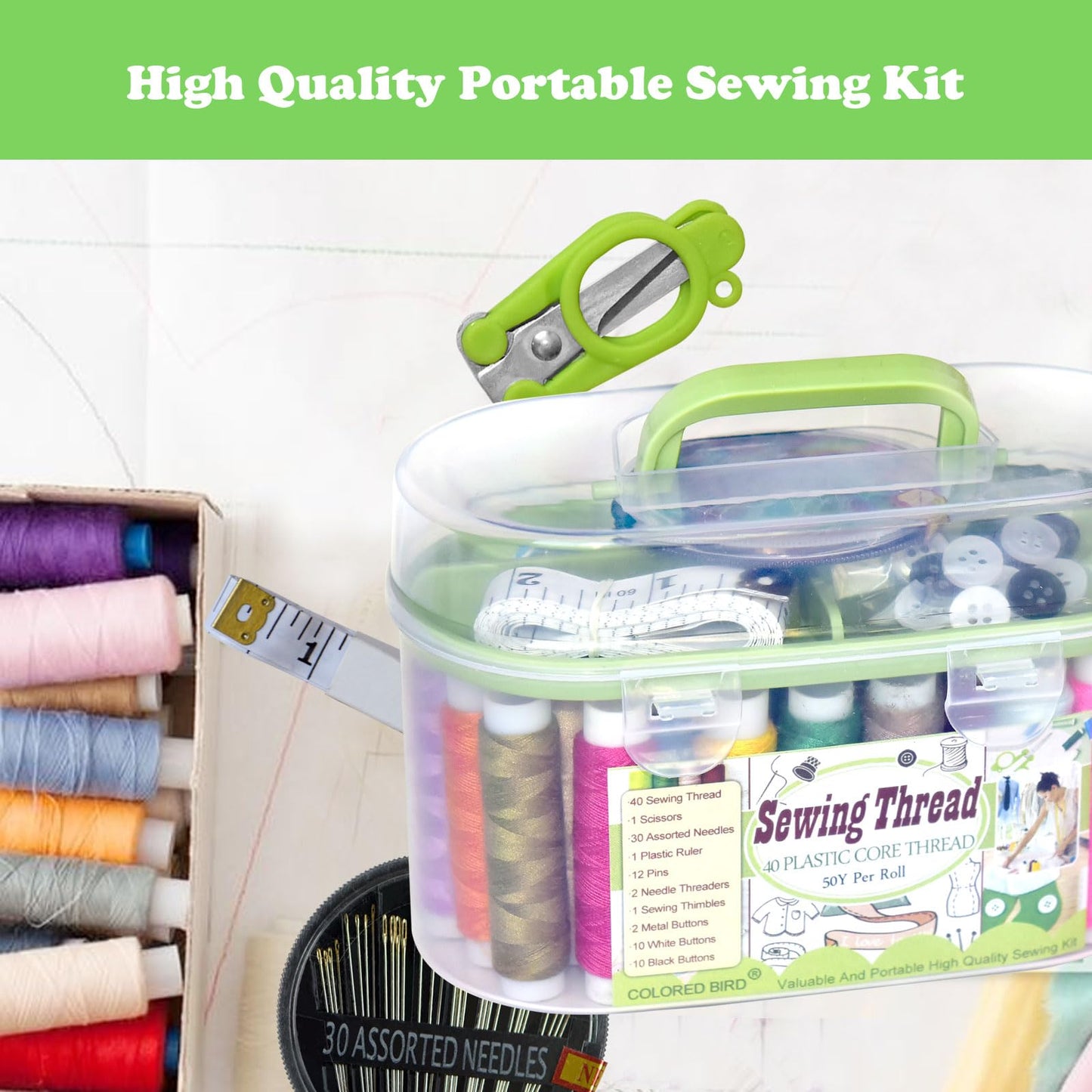 40 Spools of Sewing Thread,Gift Box Portable Basic Sewing Repair Kits (Green)