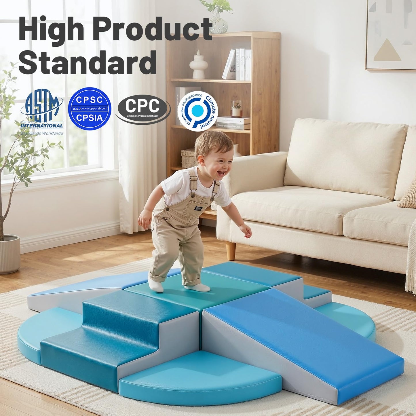 TODIBY 9-Piece Climbing Toys for Toddlers: Soft PU Leather Foam Blocks - Baby Climb and Crawl Activity Blocks - Kids Play Gym Equipment Indoor for Development(Modern)
