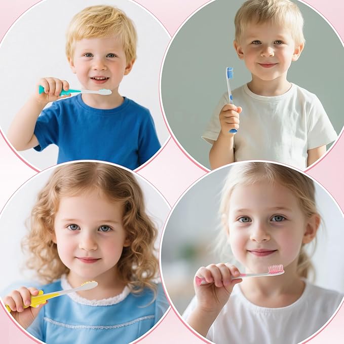 Toothbrushes for Kids In Bulk, Individually Wrapped Disposable Toothbrush Cute Manual Soft Bristles Children Toothbrush With Cover Suction Cup Toddler Toiletries Set for Home/School/Travel (8 Pack)