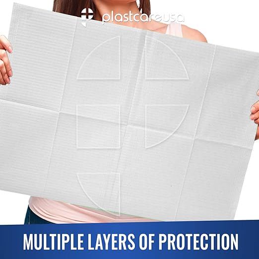 PlastCare USA Disposable Dental Bibs 13"x18" - 3 Ply Waterproof Tattoo Bib Sheet for Patients - Dentist or Medical Tray Cover and Nail Table Cover Supplies, White