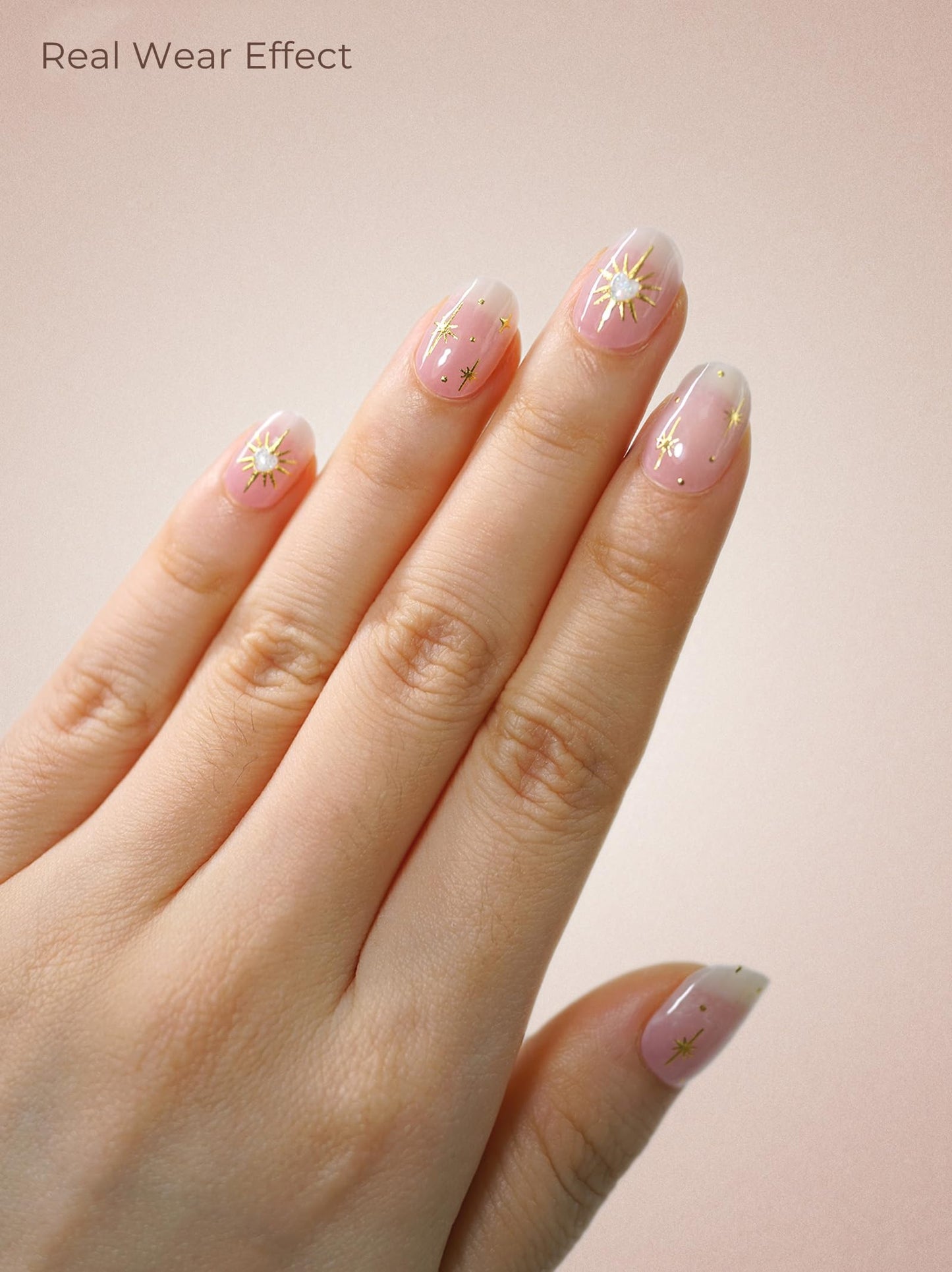 Beaolata Real Gel Nail Strips (No UV Light Needed) - 44Pcs Salon Quality Nail Stickers - Long Lasting Polish Wraps for Women, Easy Apply & Remove (Satin Line Pink)