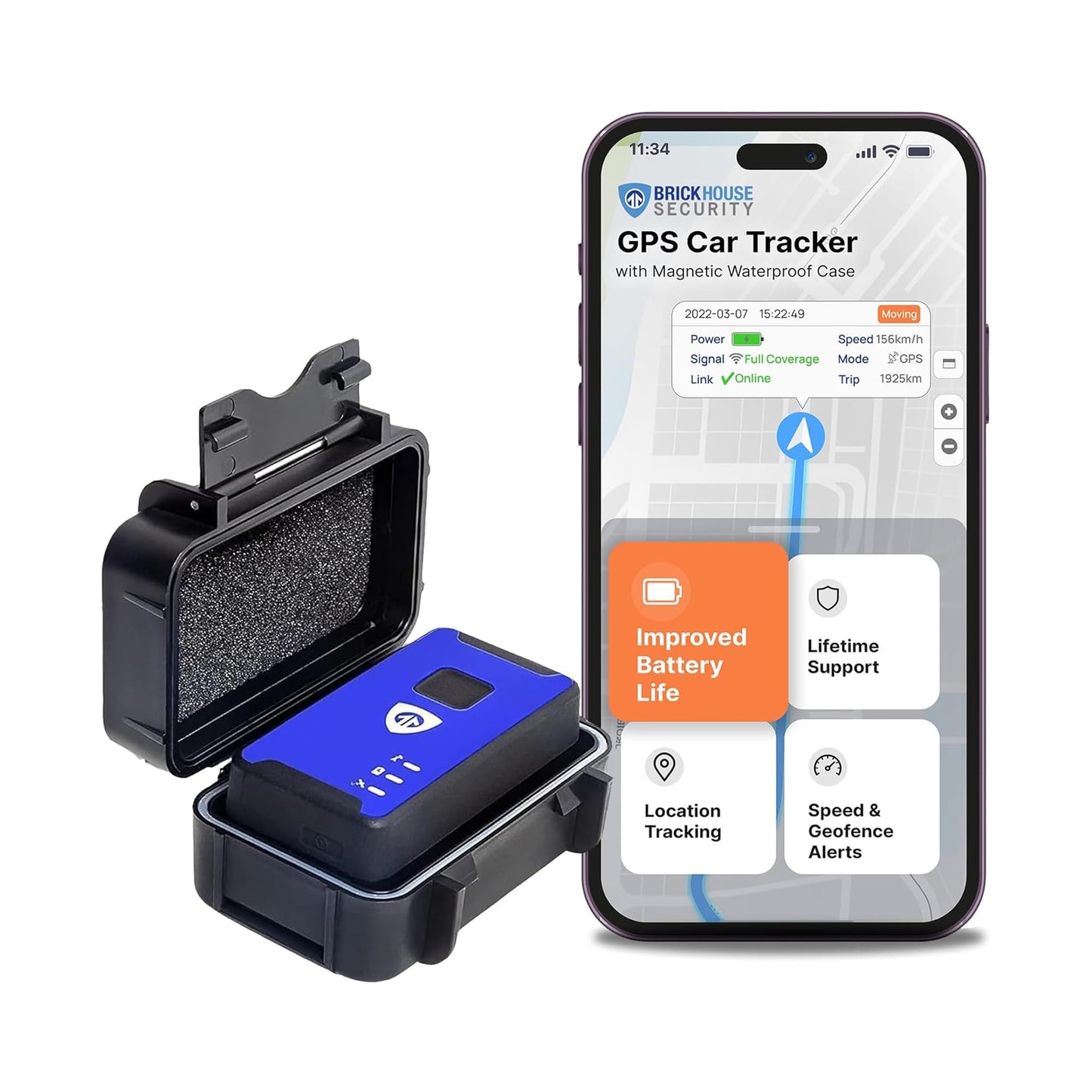 Brickhouse Car Trackers for Your Vehicle - Spark Nano 7 GPS Tracker with Magnetic Waterproof Case - Hidden Real-Time 4G LTE Vehicle Finder - GPS Tracking Device for Cars & More - Subscription Required