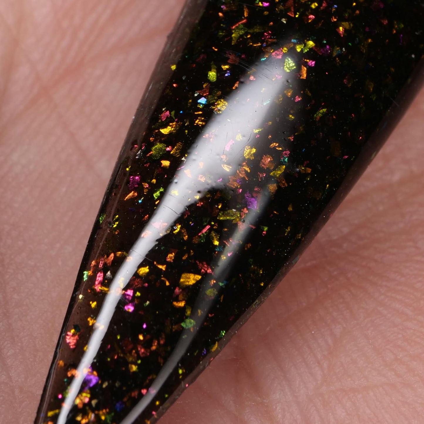 Glow in the dark Black Nail Acrylic Powder Mixed with Holographic Chameleon Opal Flakies (Black63bh, 2OZ)
