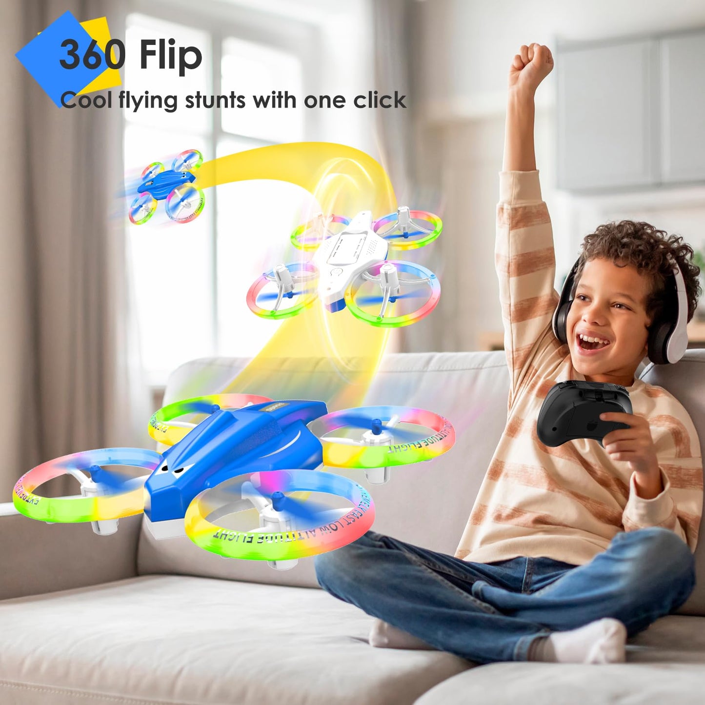 Drone for Kids with LED Light | Lisoco Indoor RC Drone with 360 Flip | 2 Batteries | Easy to Fly Mini Drone for Boys Girls Beginners | Flying Toy Gift (Dark Blue)