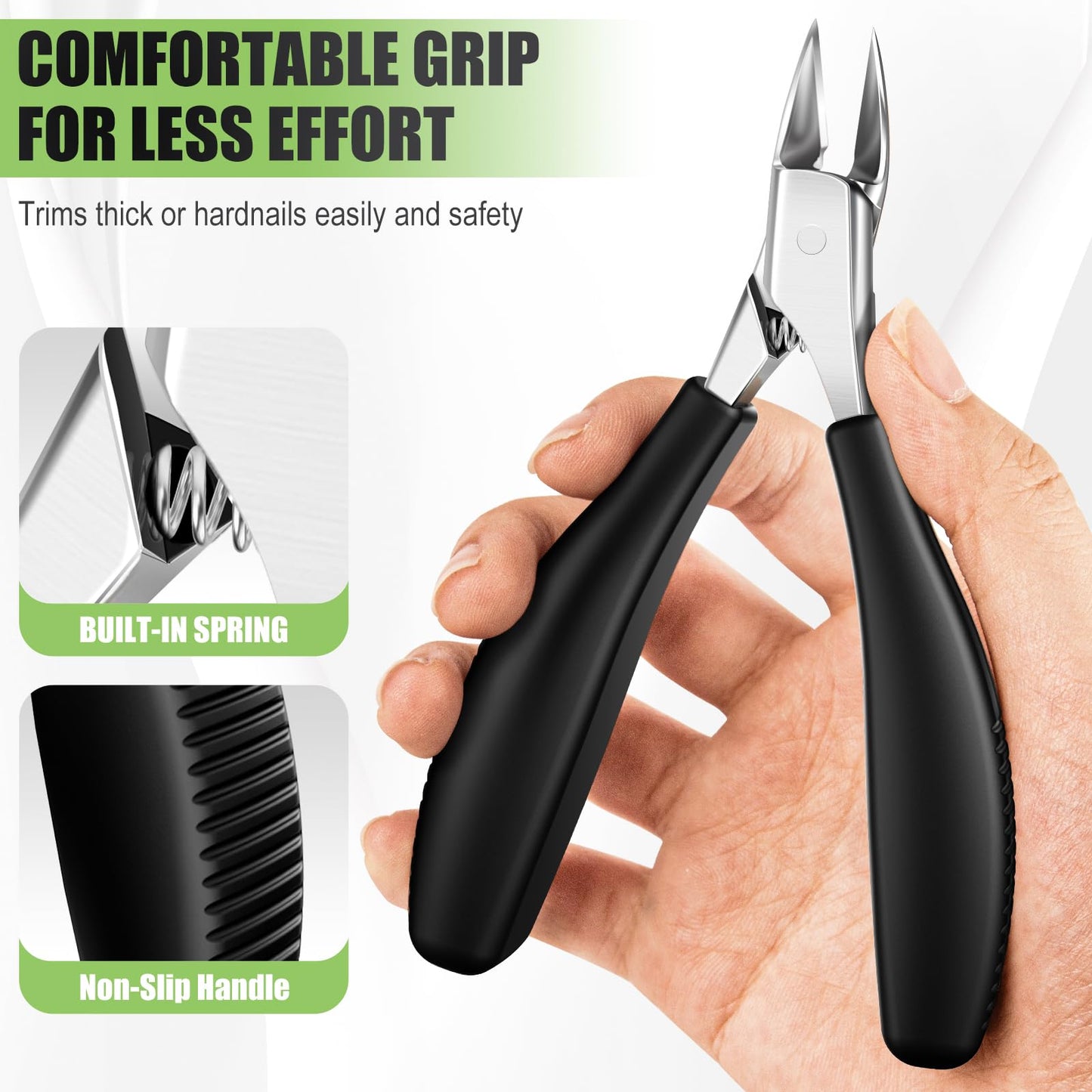 Ingrown Toenail Clippers for Thick Toe Nails, Straight Nail Clippers for Men, Heavy Duty Toe Nail Clippers with Soft Handle, Ultra Sharp Stainless Steel Fingernail Clippers with PU Leather Pouch