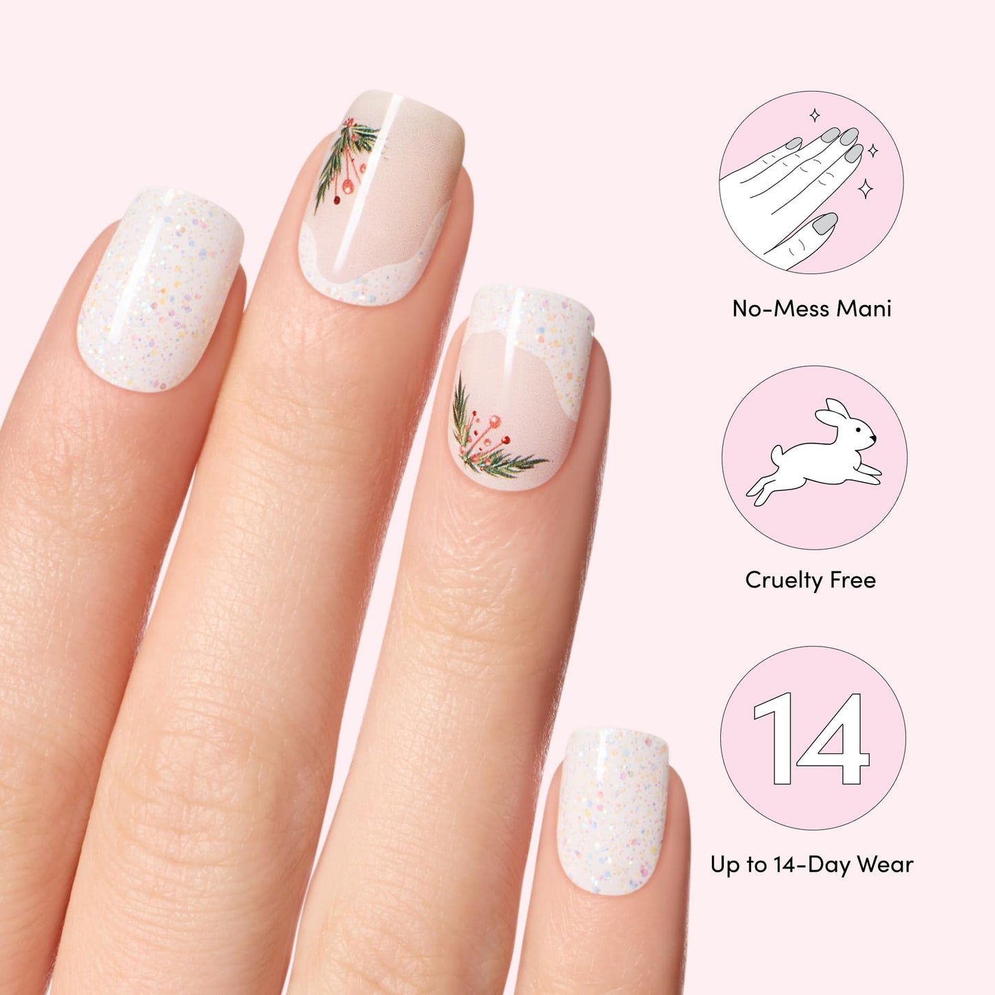 Dashing Diva Glaze Nail Strip Set - Garland Frost - Long Lasting, Chip Resistant, Semi-Cured Gel Nail Strips - Gel Set - 4-Piece Manicure Kit with 32 Strips